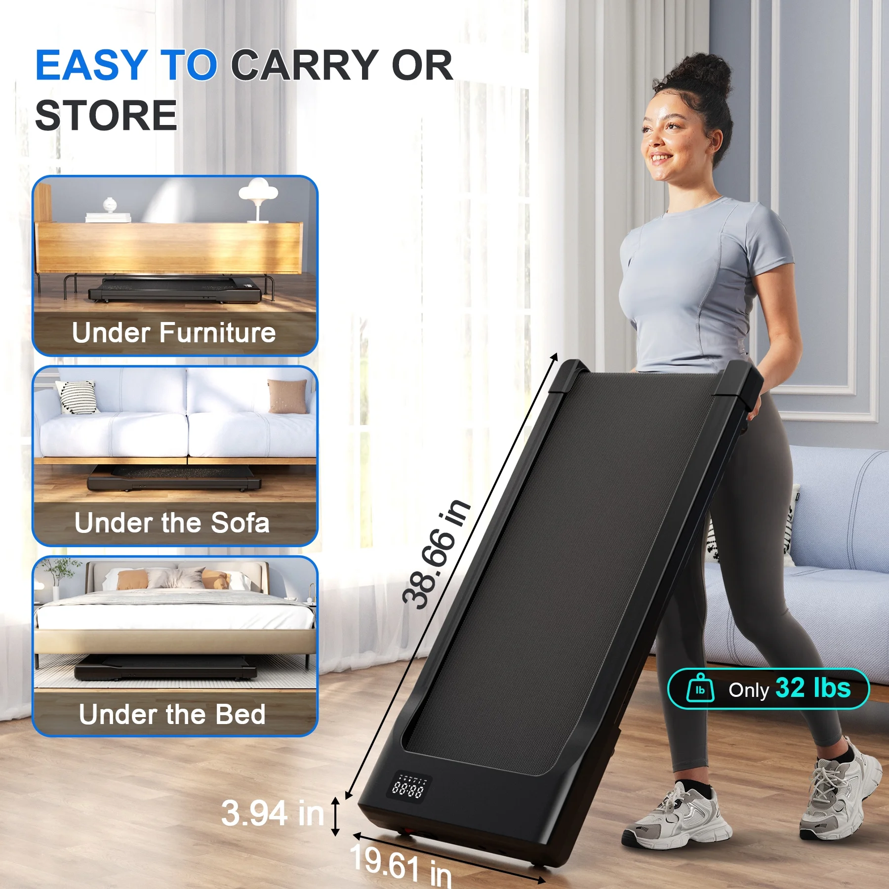 Walking Pad Treadmill with Remote Control, Under Desk Treadmill for Home&Office, 250 lb Weight Capacity