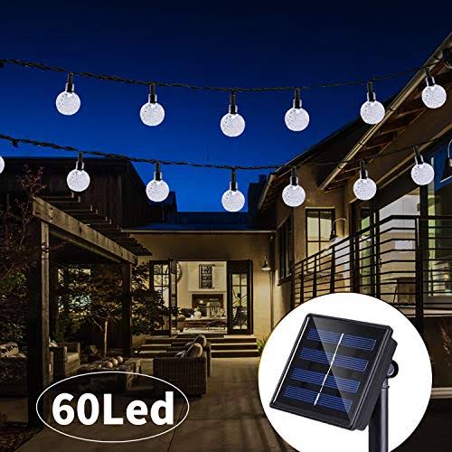 Puersit Solar String Lights 33 Feet 60 LED Outdoor Crystal Balls Waterproof Globe Fairy Lights 8 Modes Decoration Light for Patio Lawn G