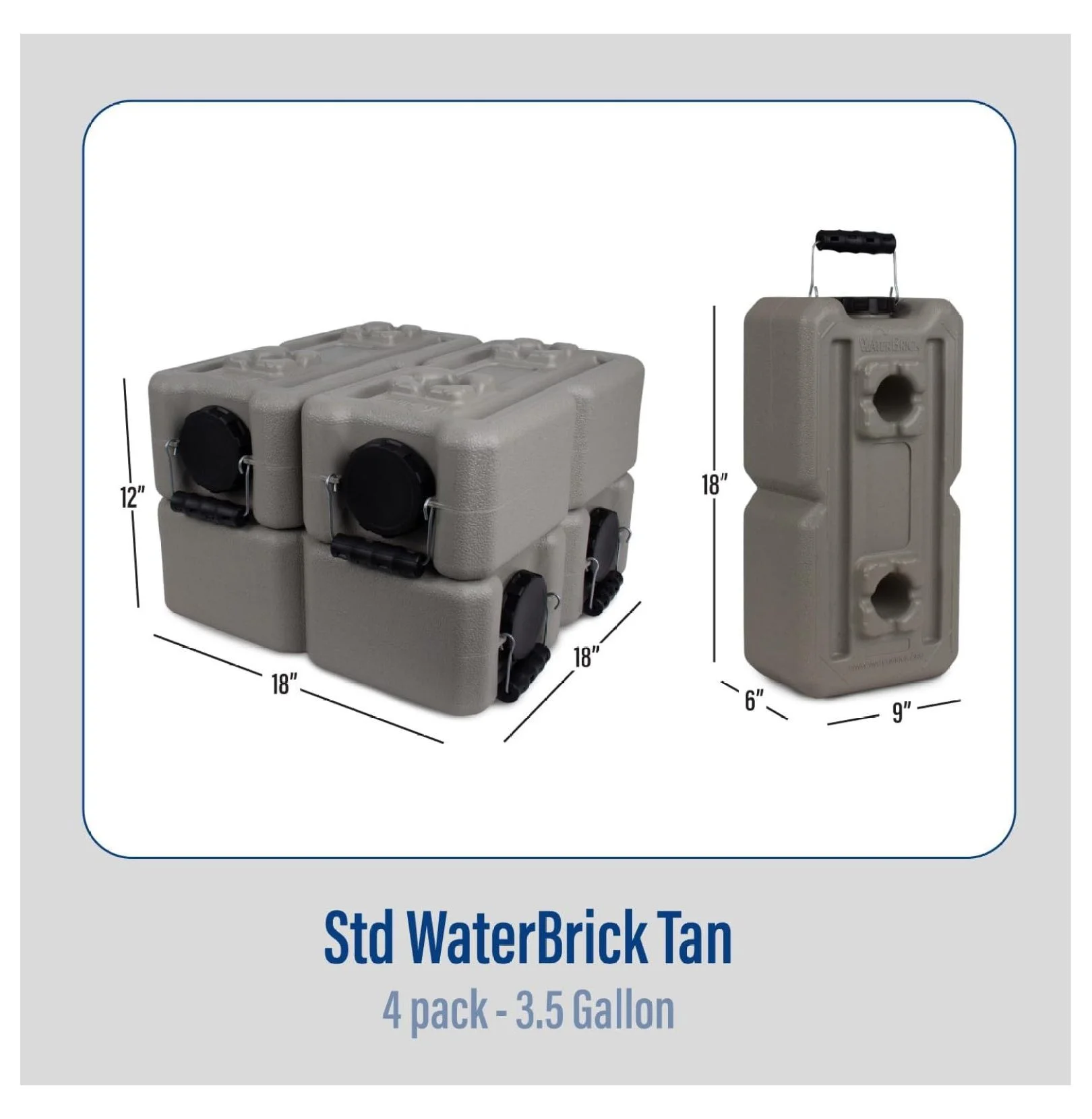 International Water Storage Containers for Emergency Water Storage | 4 - Pack of Stackable 3.5 Gallon Water Container Bricks | Food - Grade HDPE Plastic | BPA - | STD Tan
