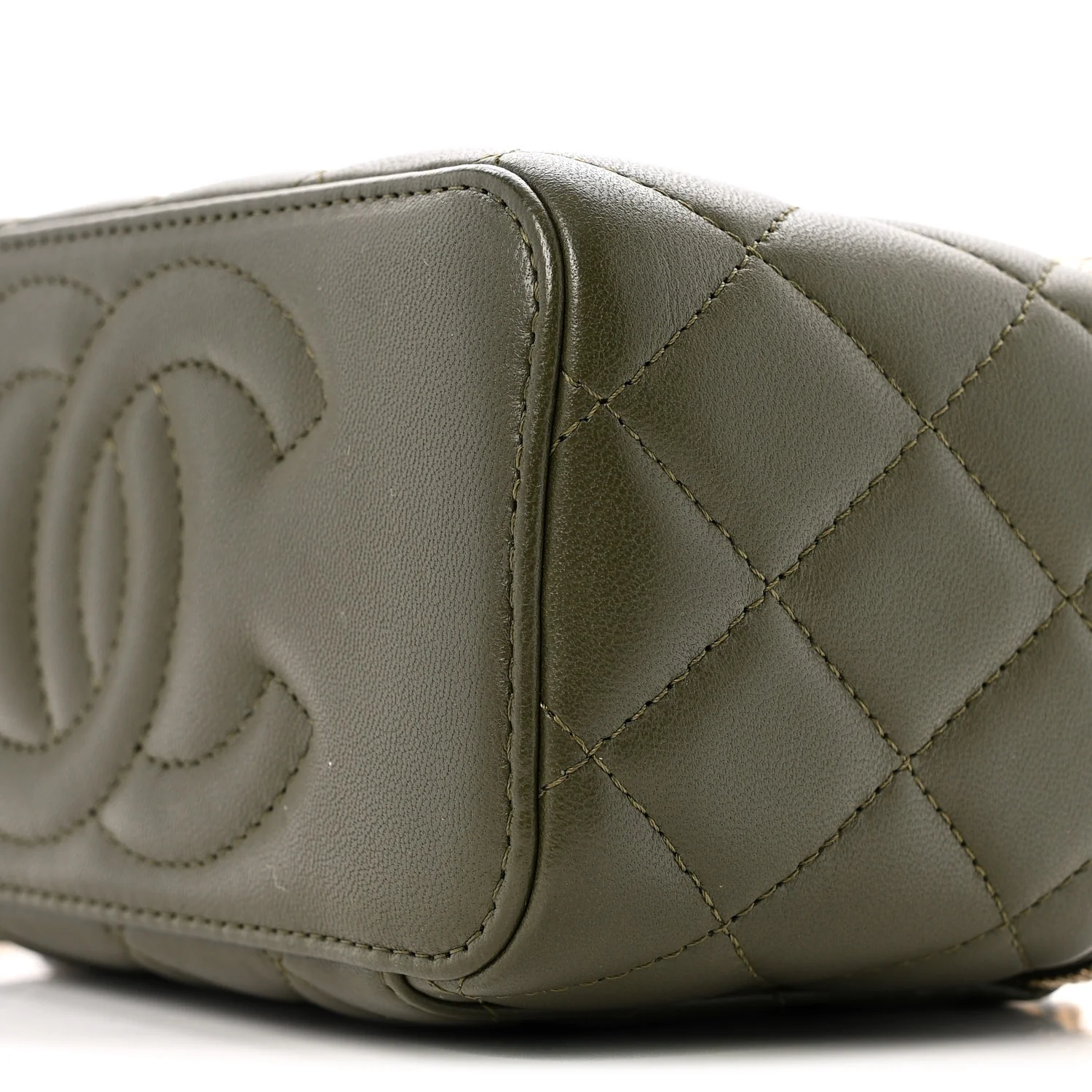Lambskin Quilted Pick Me Up Vanity Case Khaki