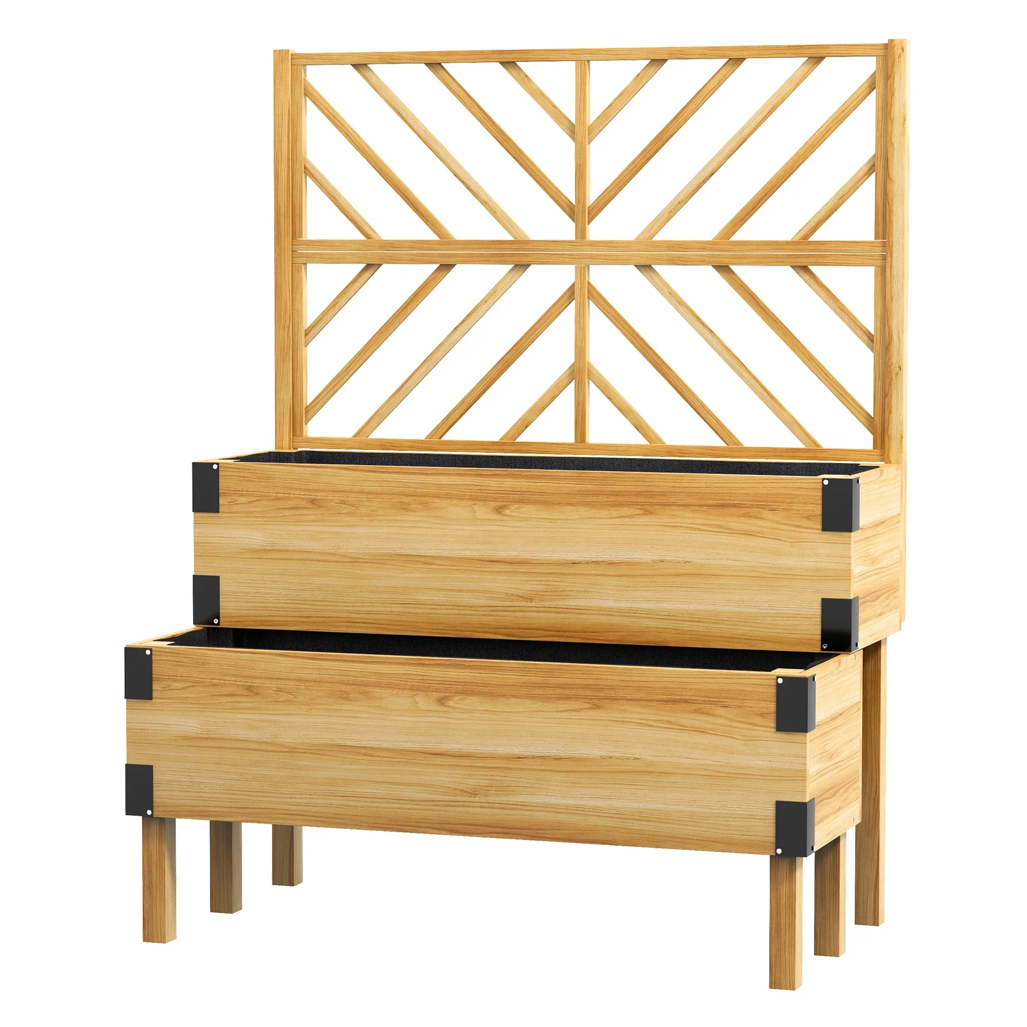 2 Tier Trellis Planter, Wooden Raised Garden Bed - Gray/Natural Wood