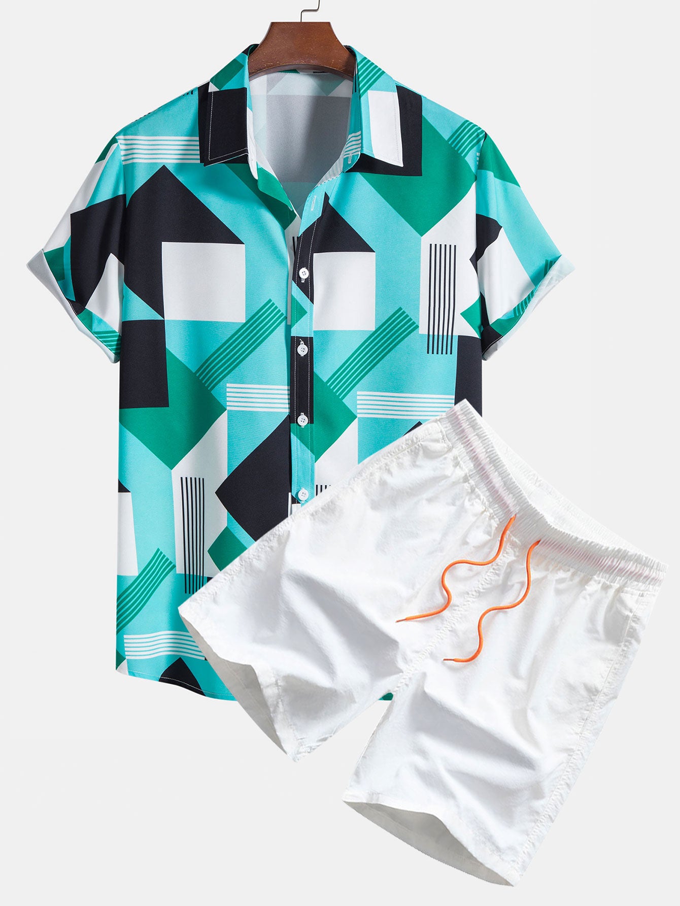 T-shirt et short de bain à rayures colorées