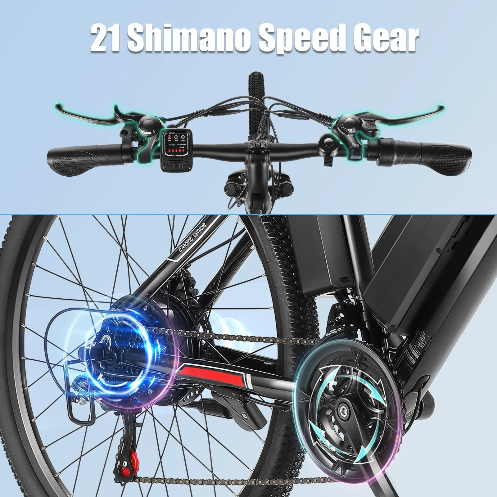 Elifine 500W Electric Bike for Adults, 26" Mountain Electric Bicycle with 5 Riding Modes Ebike, 48V 7 8Ah Battery, Shimano 21 Speed 19 8 mph Aluminum Alloy Electric Commuter Bike up to 50 Miles Image 10