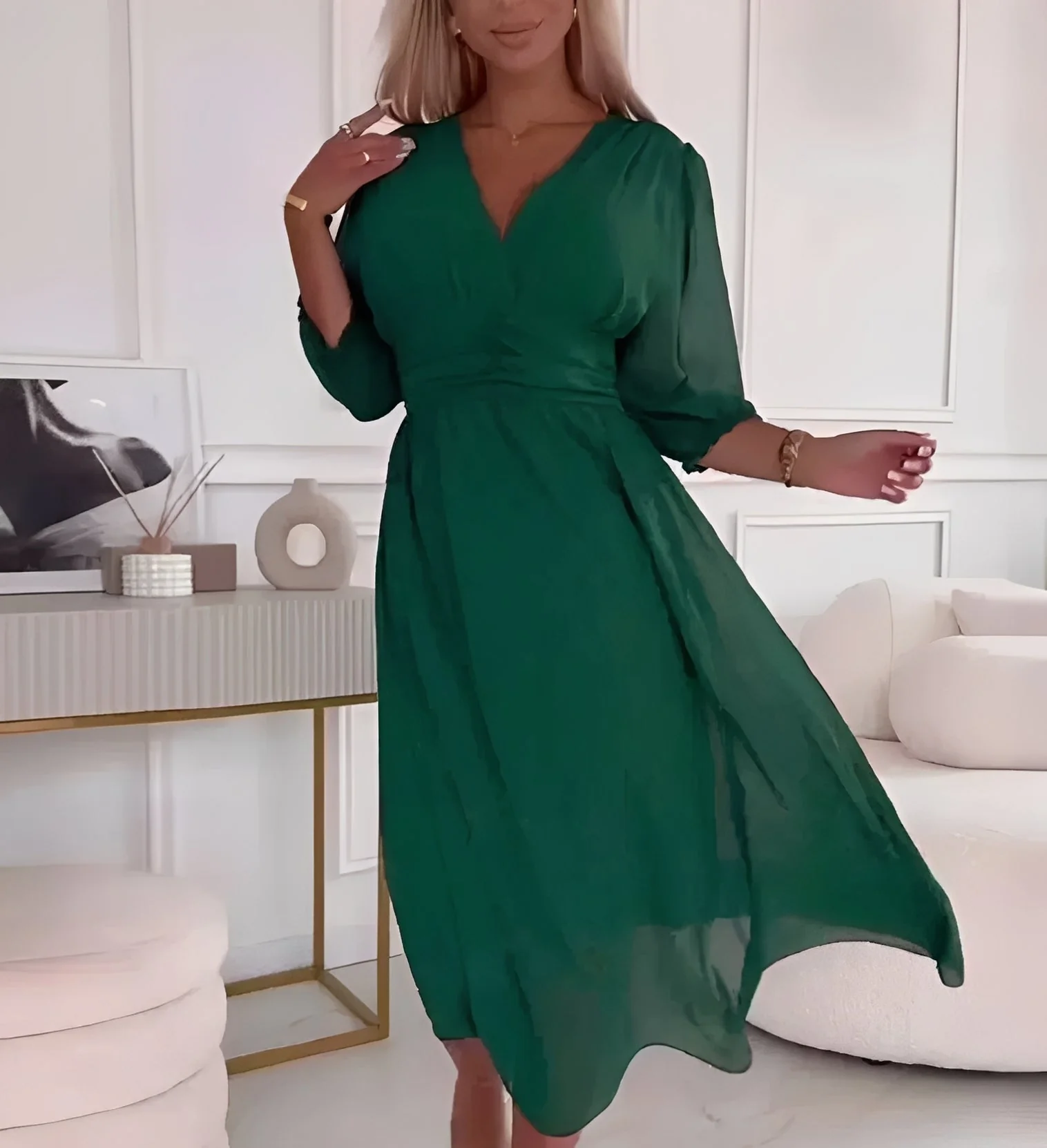 Aysha - Robe Midi à Manches Longues