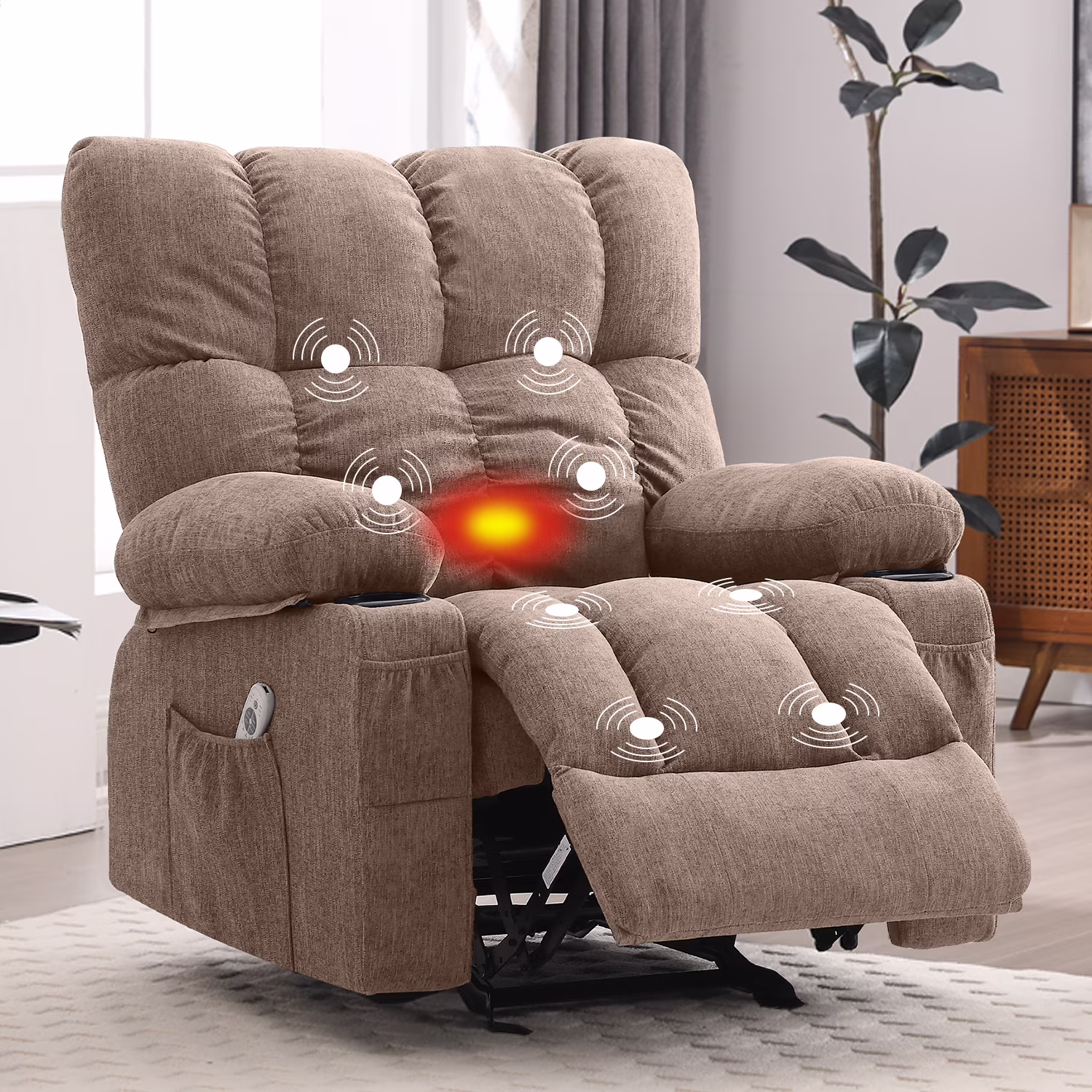Manual Recliner Chair with Heat Therapy and Massage Function, Heavy Duty Reclining Mechanism Massage Chair, Elderly Single Rocker Sofa with Cup Holders for Bedroom Home Theater,Grey(Regular-Grey) - Image 3