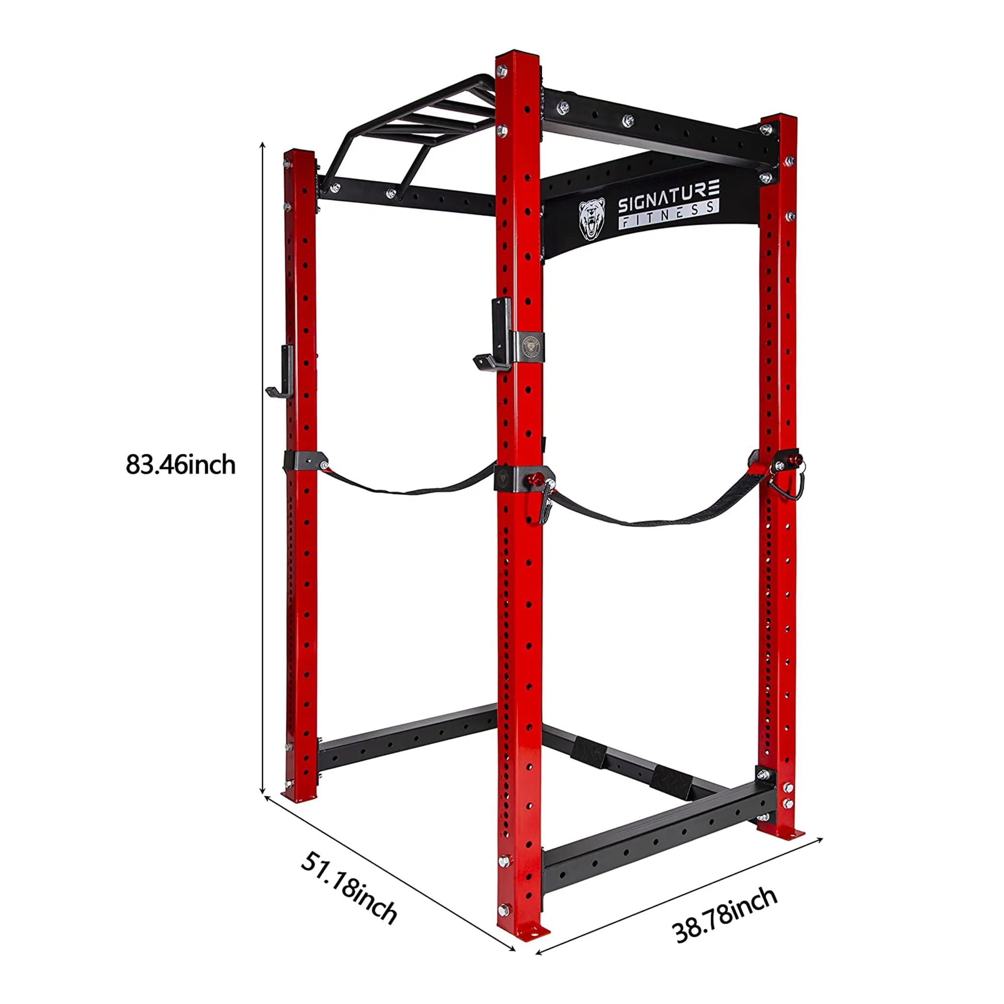 Signature Fitness 1, 500 lb Capacity 3 x 3 in Power Cage Squat Rack, Red
