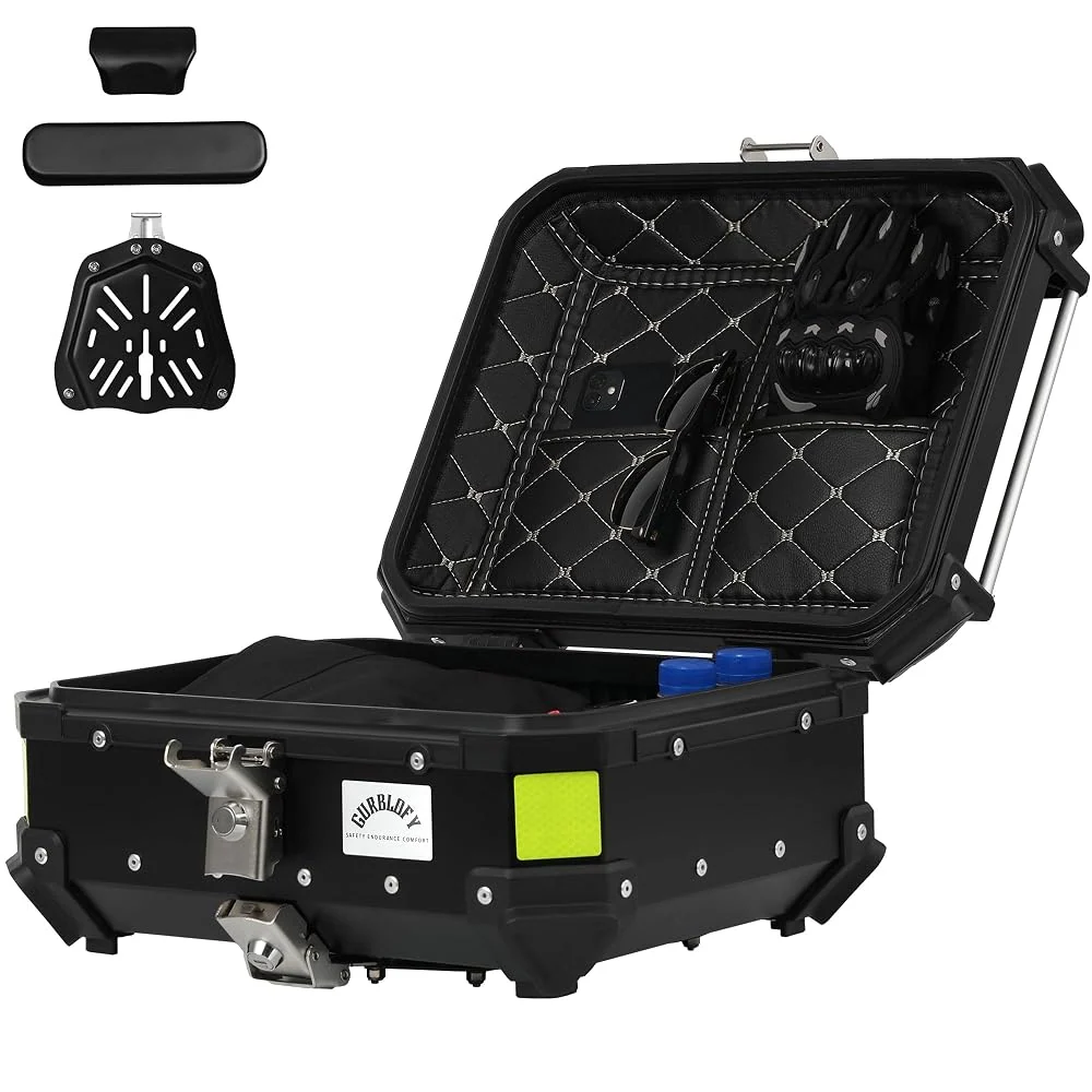 Motorcycle Top Case, 25L Aluminum Compact Motorcycle Top Box Black