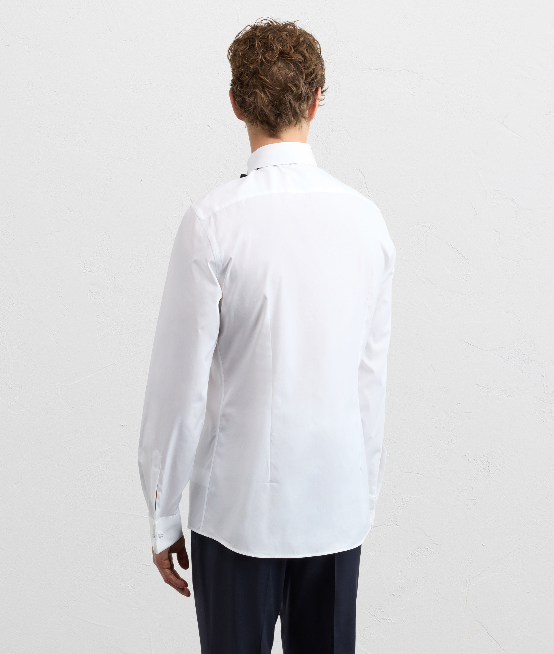 PURE WHITE COTTON SHIRT WITH CUFF COLLAR AND PLEATED PLASTRON