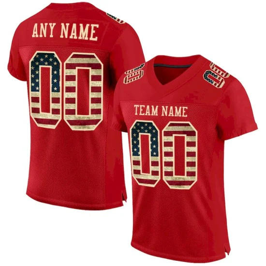 Custom Red Vintage USA Flag-City Cream Mesh Jersey