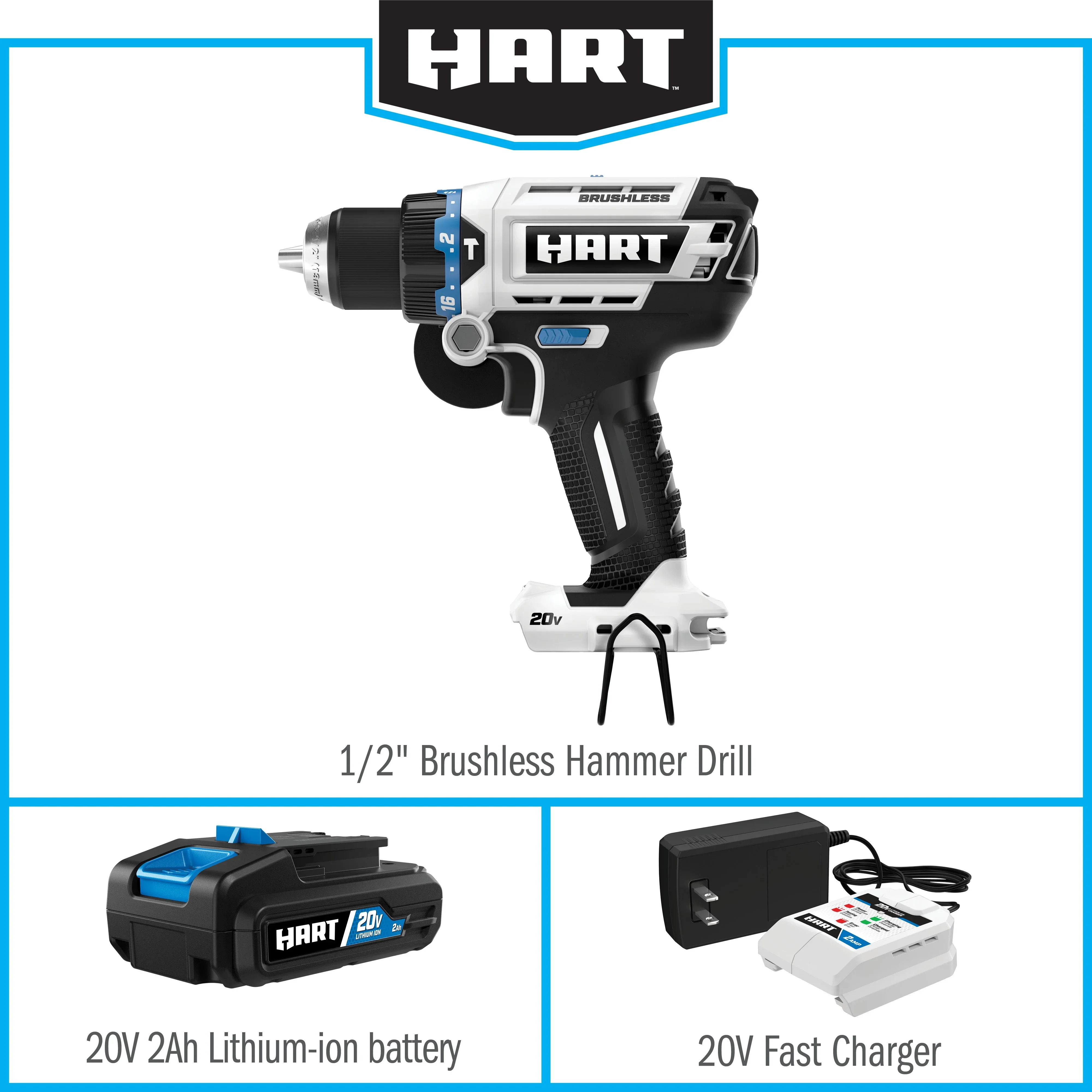 HART 20-Volt Brushless 1/2 Hammer Drill Kit