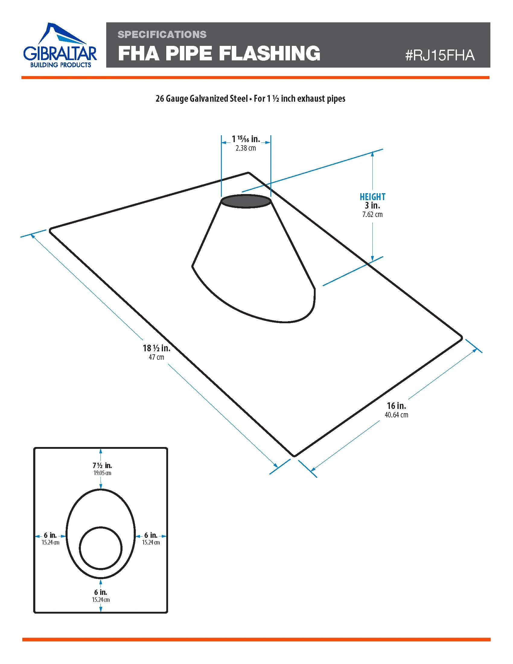 Galvanized Plumber’s Roof Pipe Flashing, 1-1/2 in (Mill Finish)