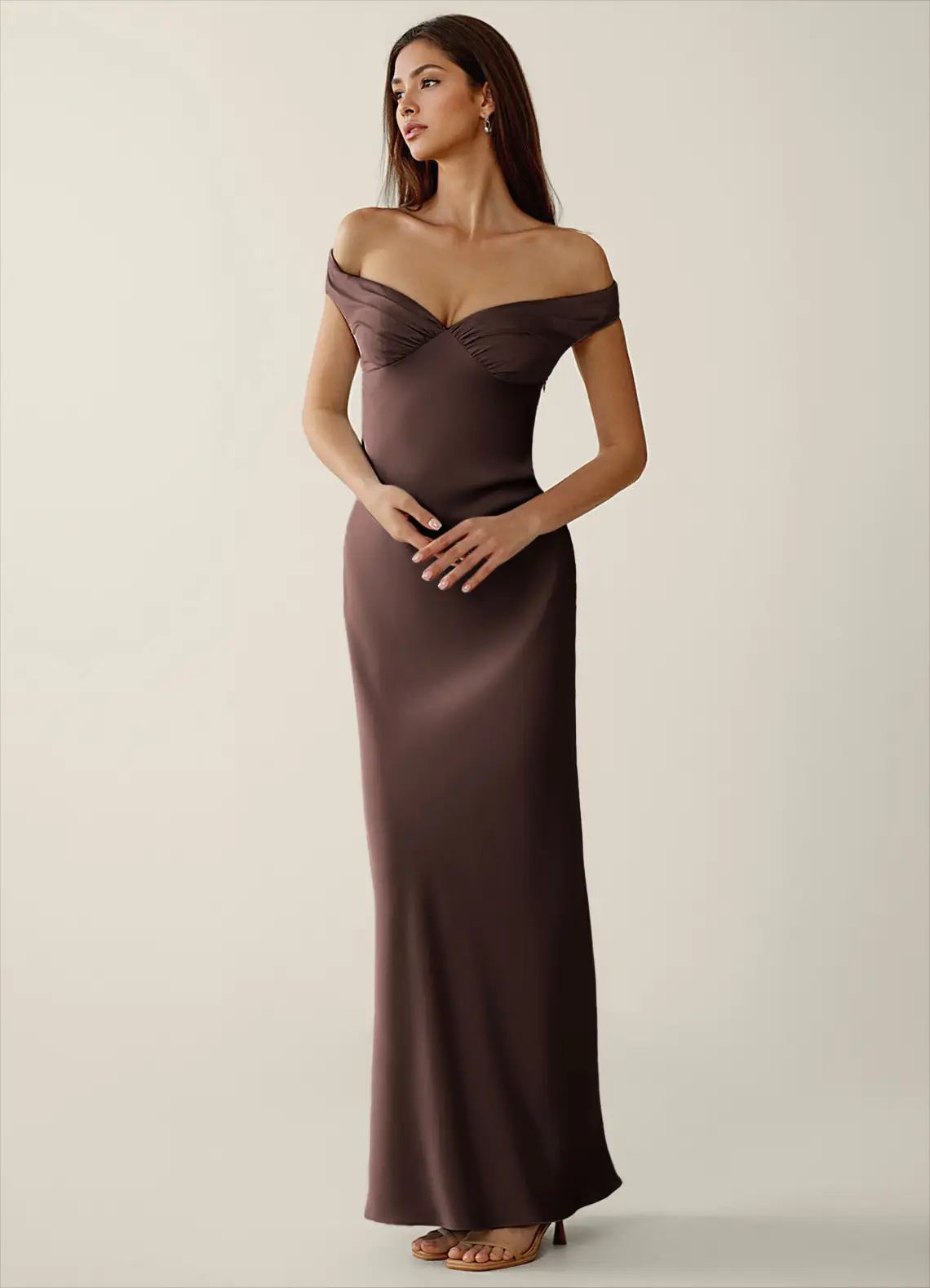 Gwendonme Truffle Satin Crystal Linen Prom Dress