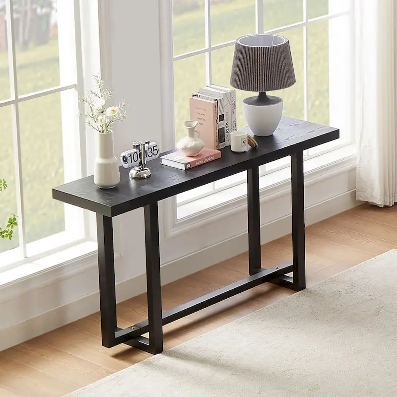 59 in. Rectangular Console Table with MDF Top and Rubberwood Legs