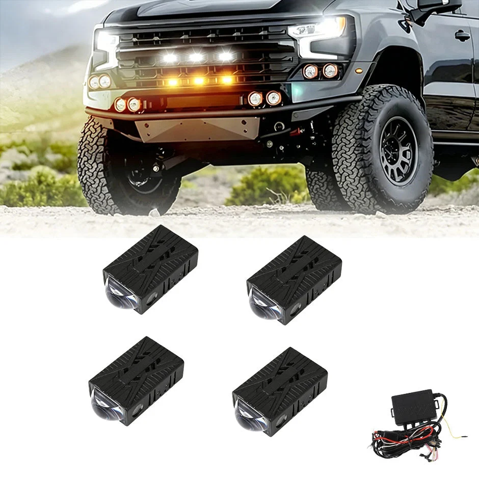 Multi-Mode Smart Control Module LED Grille Light Kit 21mm 1-to-4/6 Dual-Color White/Yellow LED System with Custom Brackets for Offroad Truck UTV