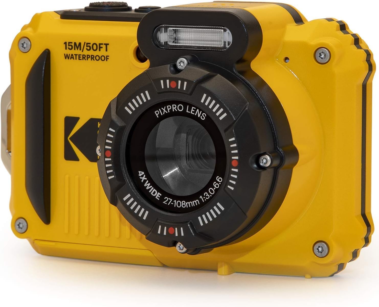 Kodak PIXPRO WPZ2 Rugged Waterproof Shockproof Digital Camera 16MP 4X Optical Zoom 1080P Full HD Video  2.7 LCD (Yellow)  32GB SD Card  Black Compact Case  Floating Strap  Bundle (7 Items)