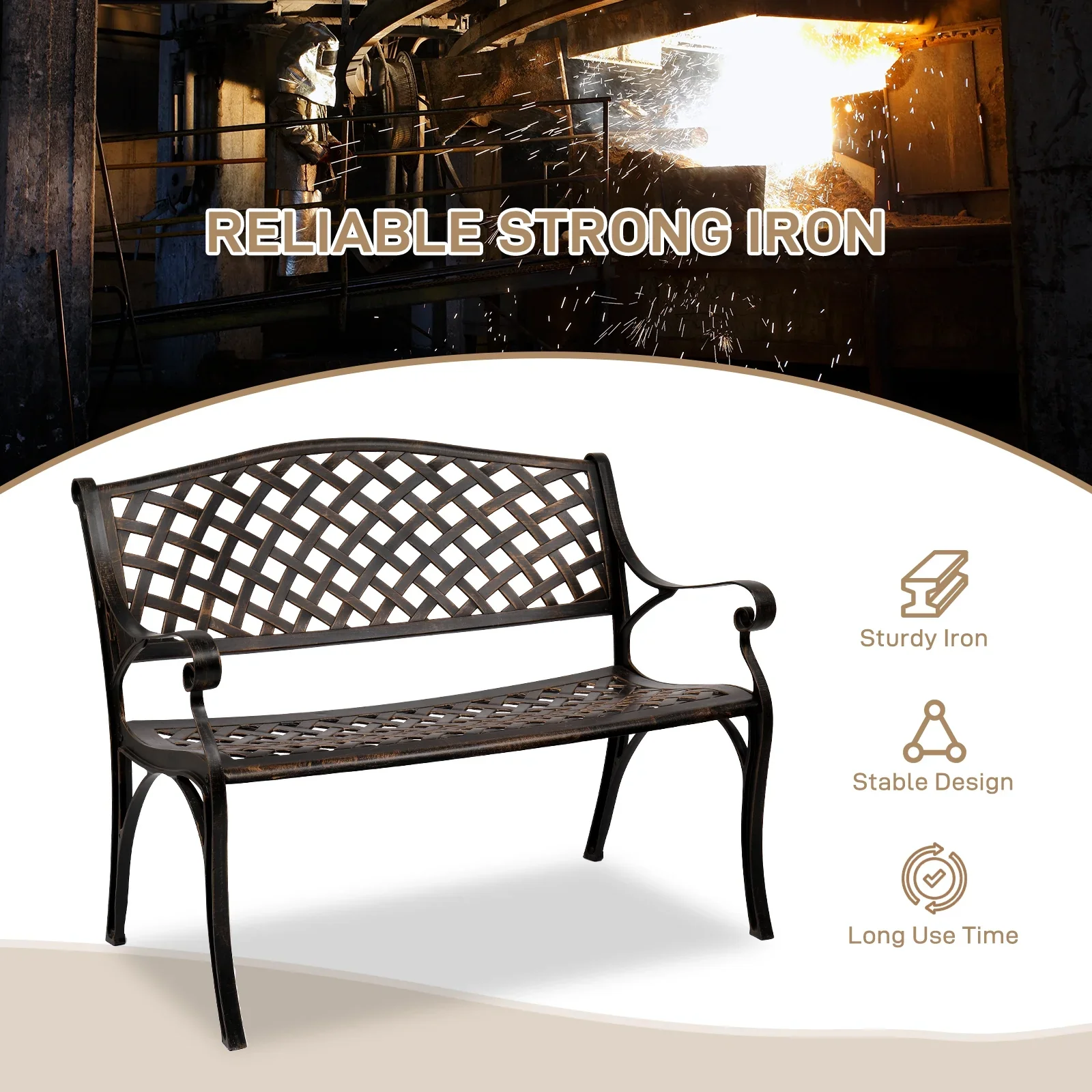 Zimtown 40.5 Aluminum Garden Bench with Armrests for Outdoor, Patio, Bronze