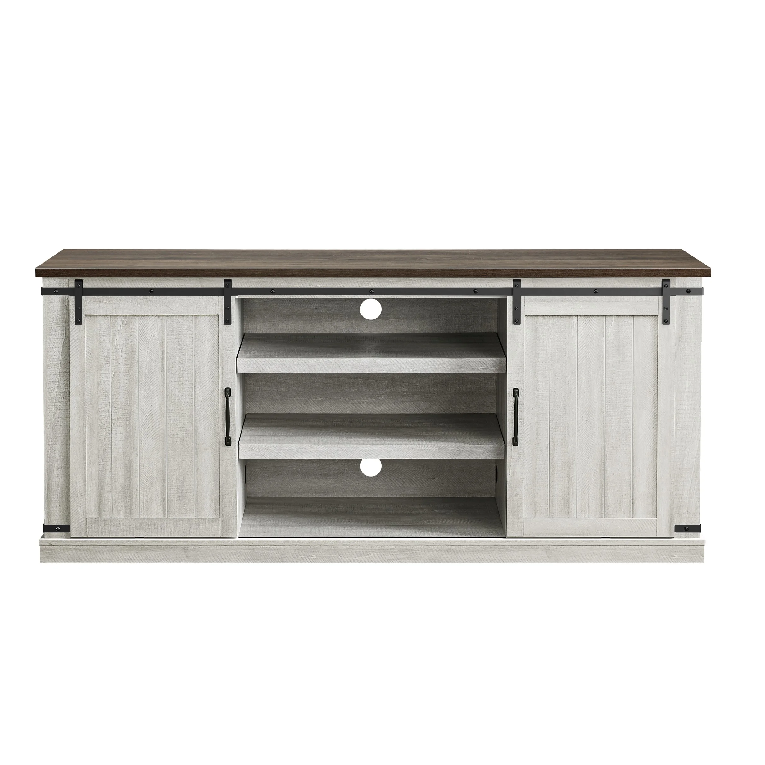 Farmhouse TV Stand for 75" TV, Entertainment Center, Sliding Barn Door TV Stand, 68 inch TV Console Table, Home Living Room Media Console with Adjustable Shelf Off White(Off White) - Image 6
