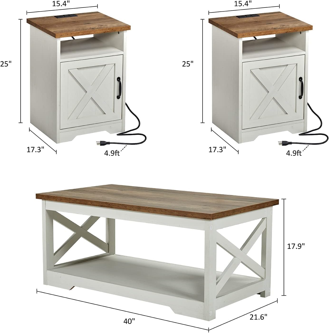 AMERLIFE Farmhouse Living Room Table Set of 4, Include 70