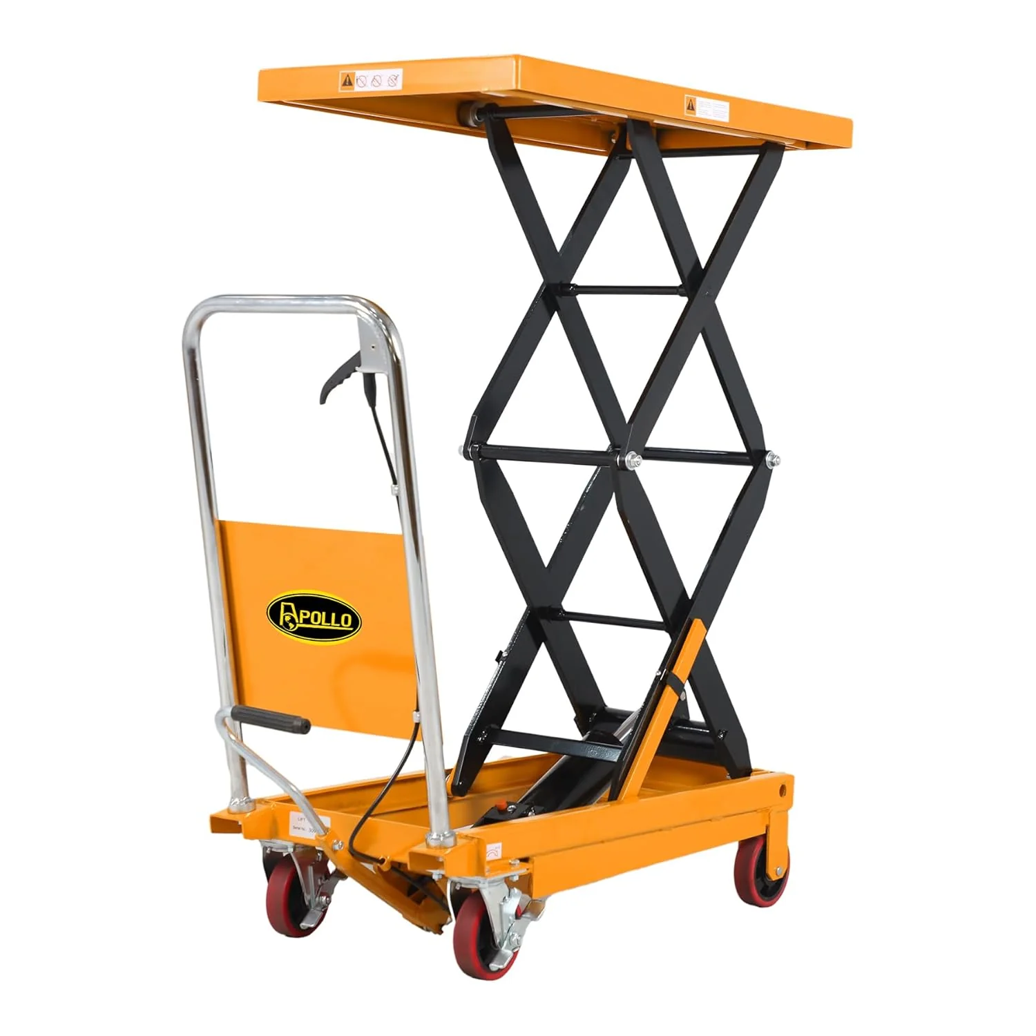 Chariot élévateur hydraulique – Capacité de 350 kg, hauteur maximale de 130 cm, double système de levage à ciseaux avec protection et 4 roues