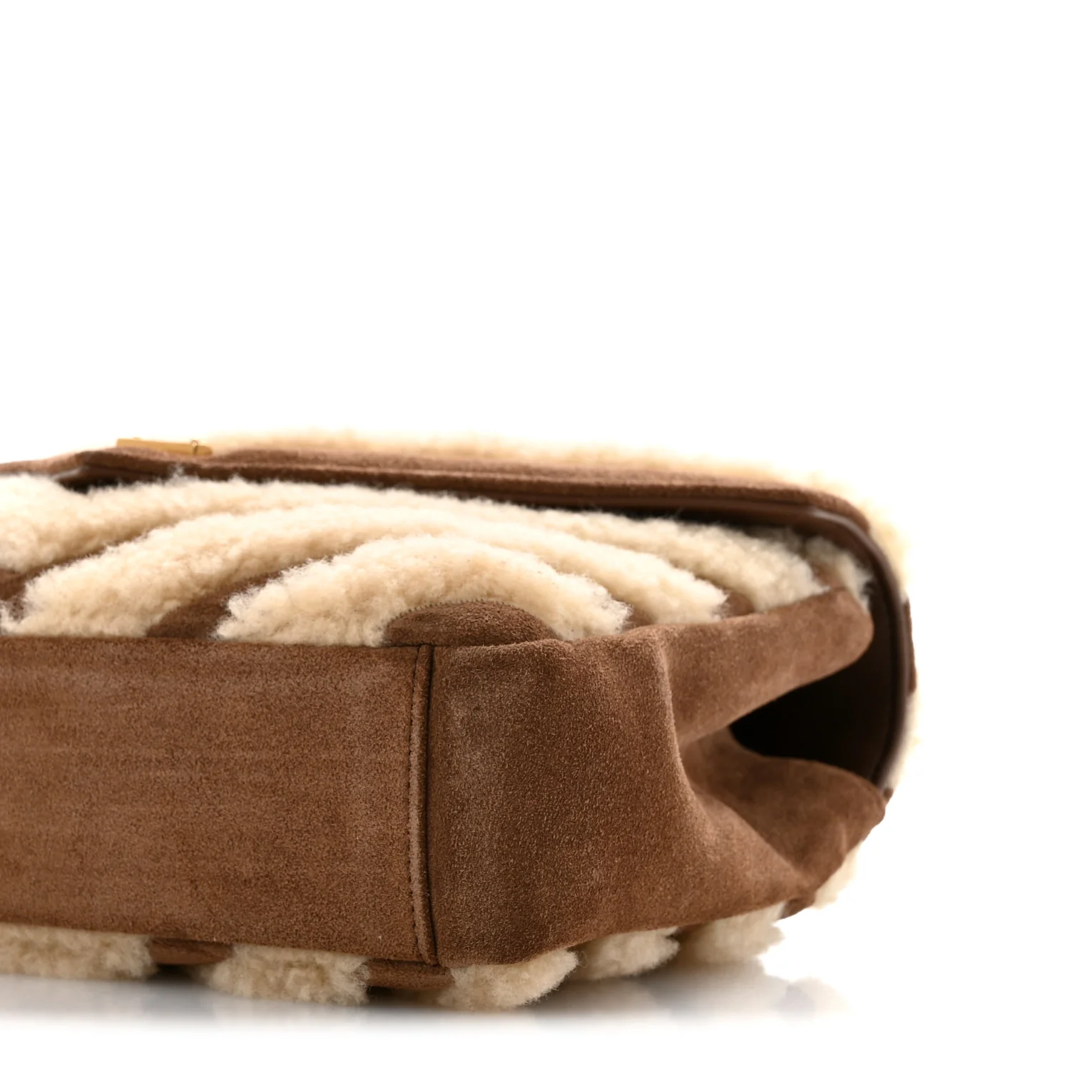 Nubuck Shearling Chevron Monogram Medium College Bag Dark Cigar Natural Beige