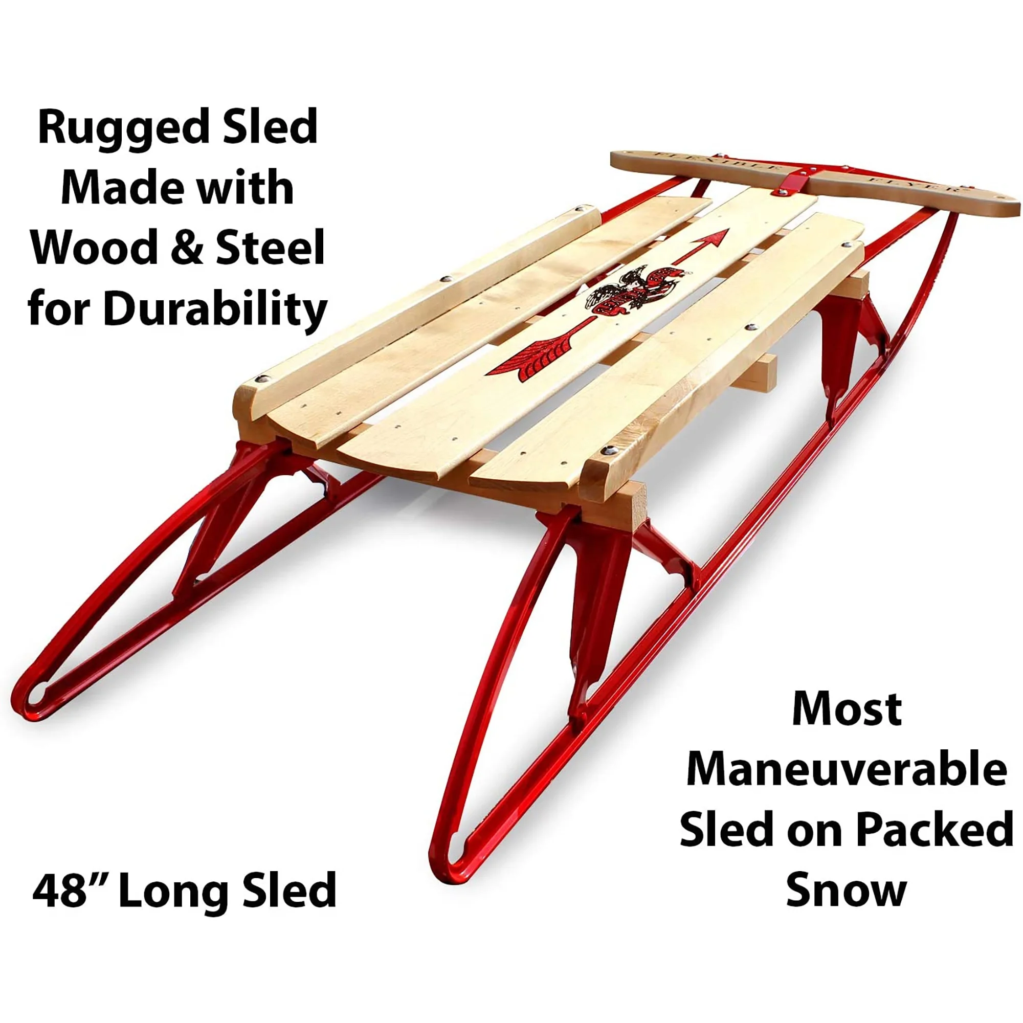 1048 Metal Runner Steel Wood Snow Slider Sled, 48 inch(48") - Image 2
