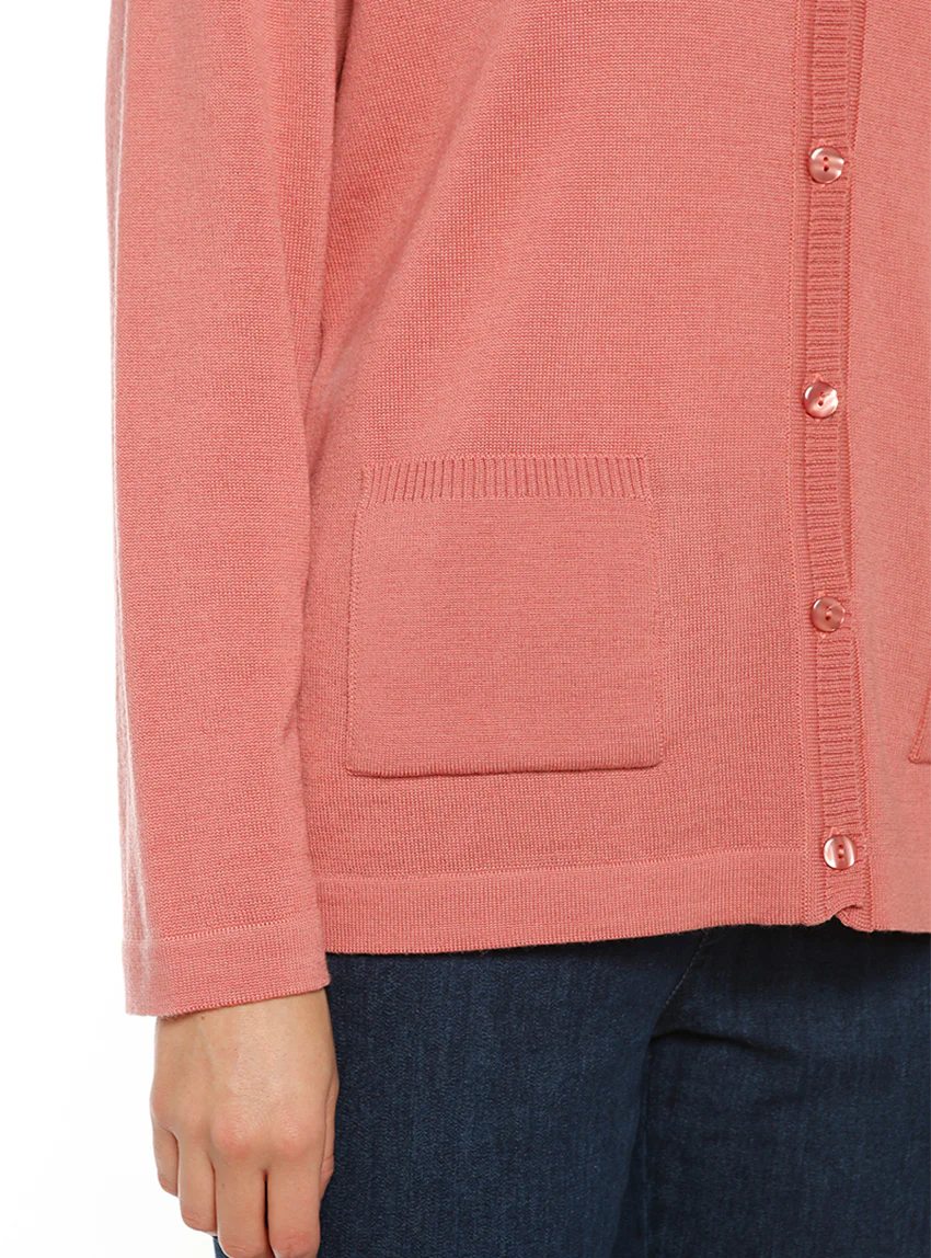 Gilet femme en laine merinos rose tomette