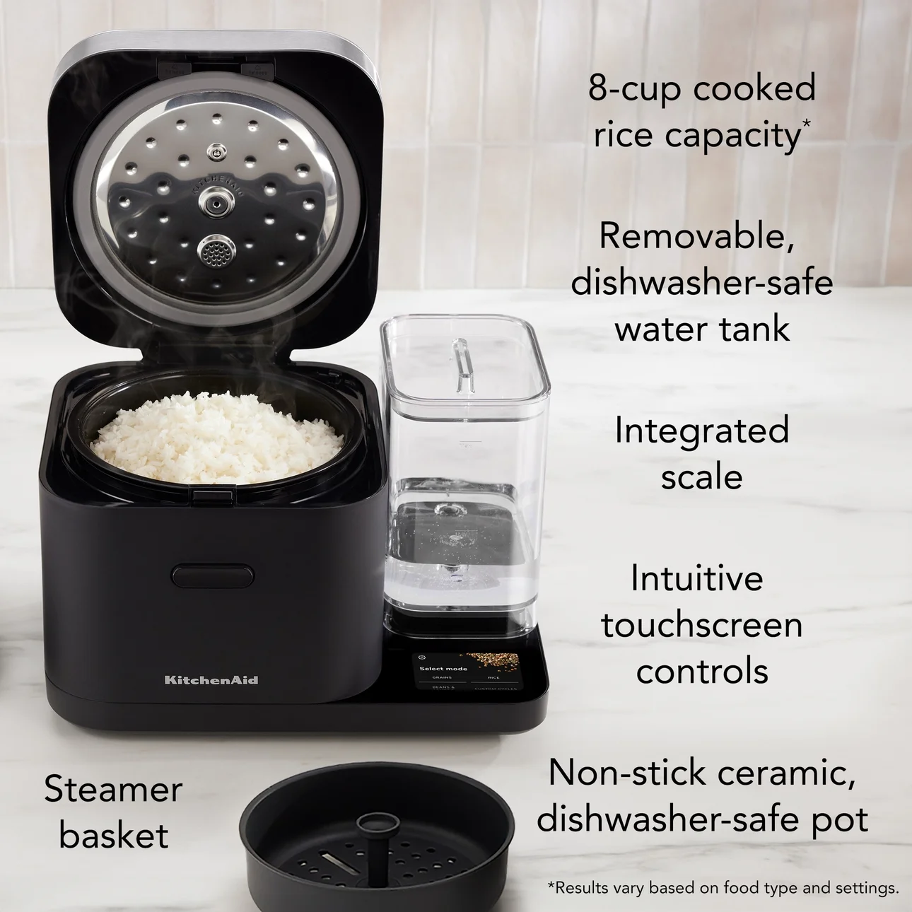 Kitchenaid Grain and Rice Cooker 8 Cup with Automatically Sensing Integrated Scale + Water Tank, KGC3155BM