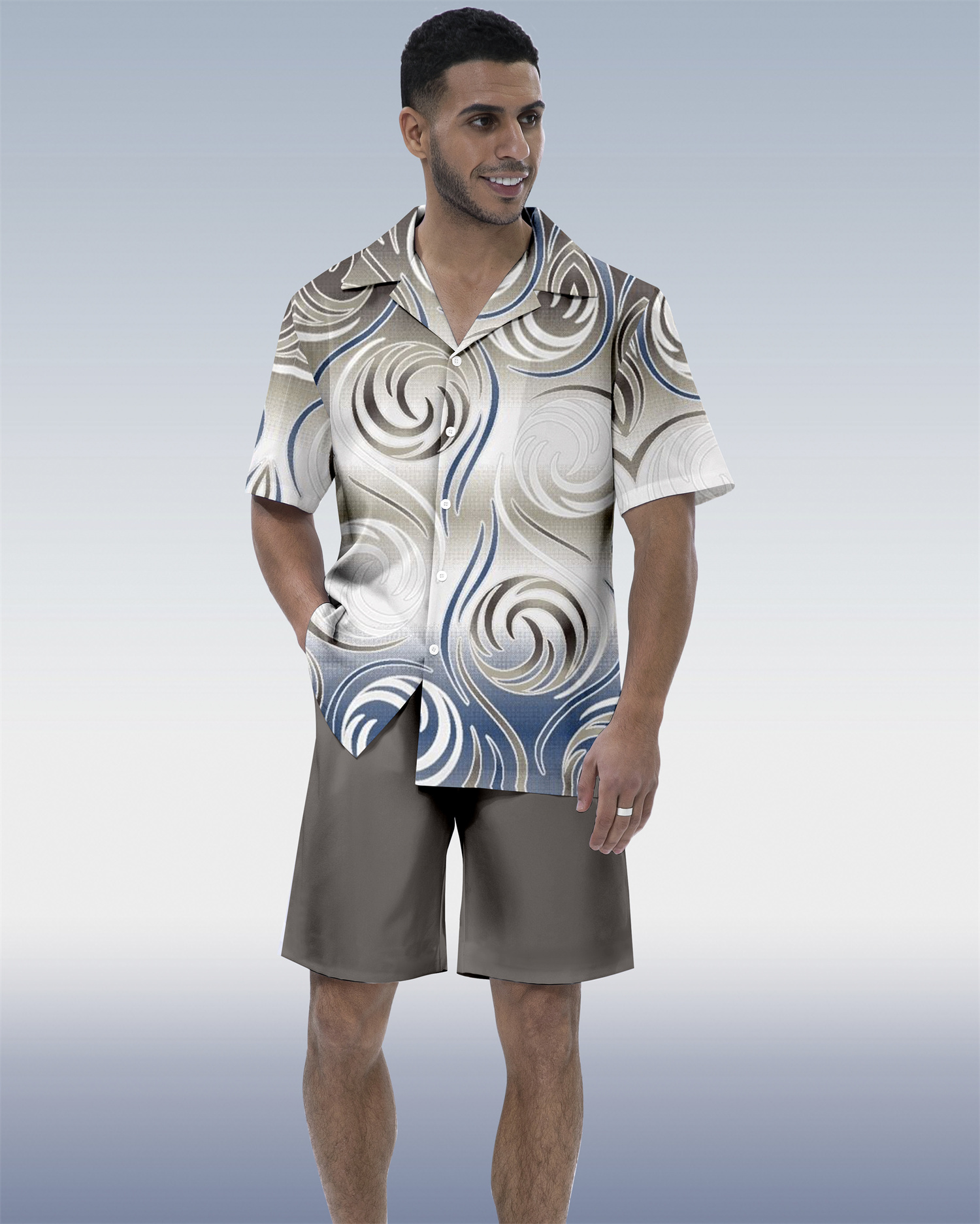 Ensemble à manches courtes Suitmens pour homme, imprimé géométrique abstrait contrasté, référence 133