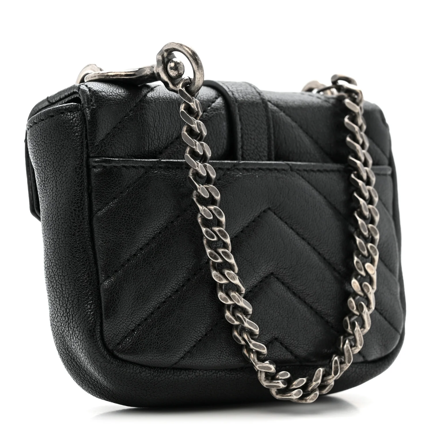 Sheepskin Matelasse Chevron Monogram Mini College Bag Black