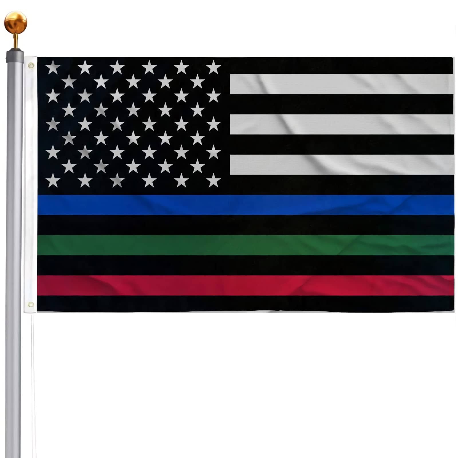 Thin Blue Red Green Line American Flag 3x5 Outdoor- Police Firefighter Military American Flags- USA Flag Support Fire Military Law Enforcement