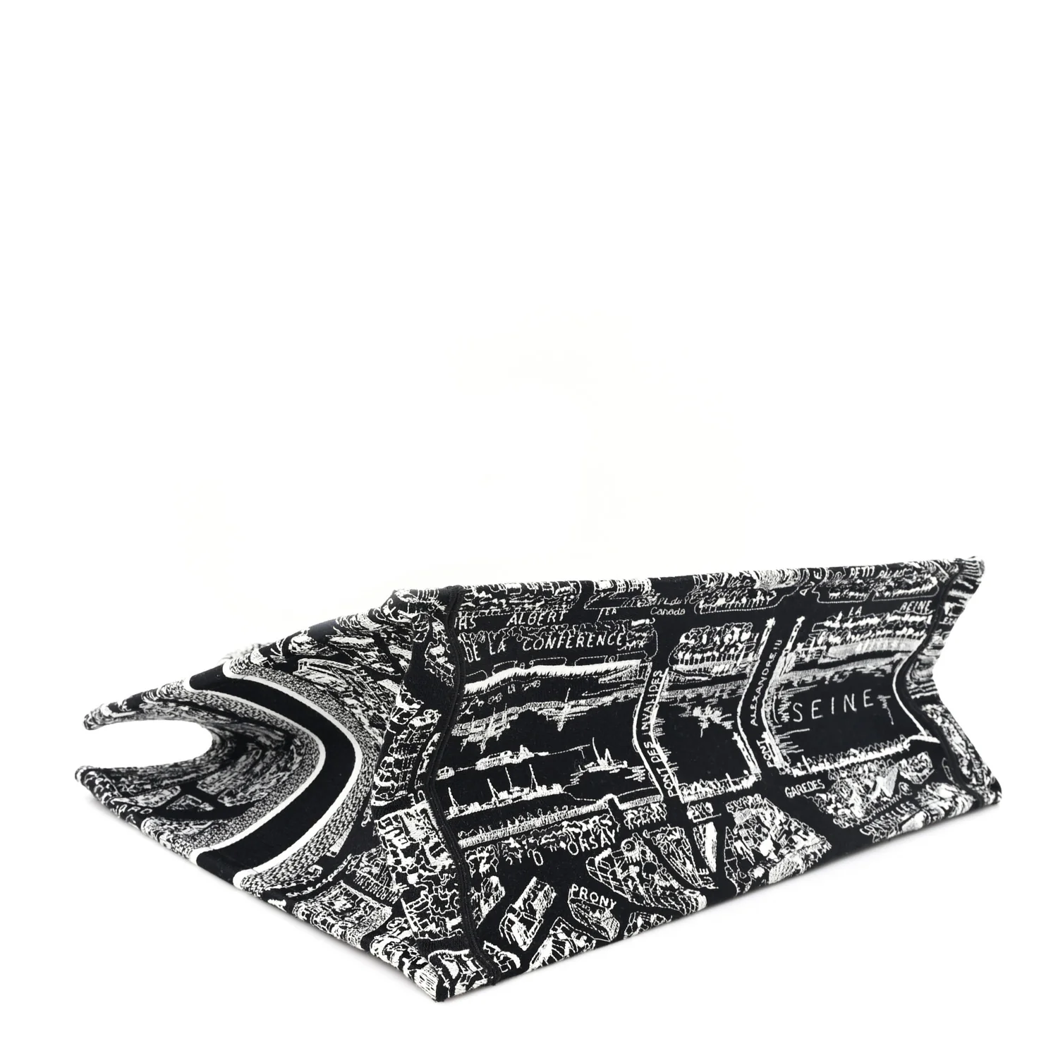 Canvas Embroidered Large Plan De Paris Book Tote Black White
