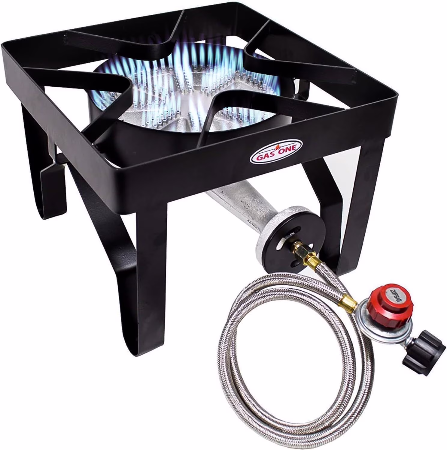 Propane Single Gas Burner 200,000BTU Heavy Duty 0-20 PSI Adjustable Regulator and Hose Camp
