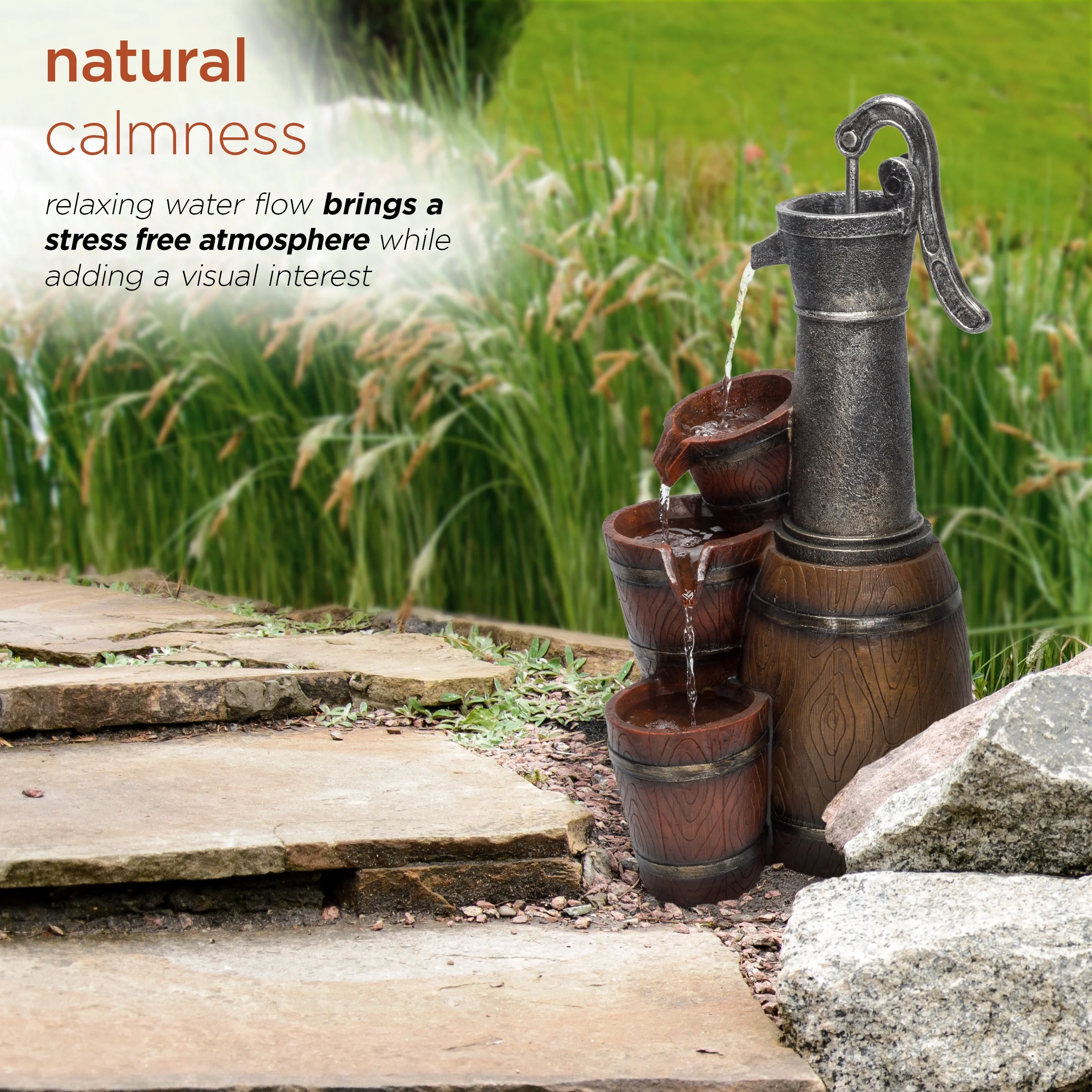 Vintage Barrel Water Pump with Buckets Fountain, 24 Inch Tall(24" H Vintage Barrel Pump Fountain) - Image 10