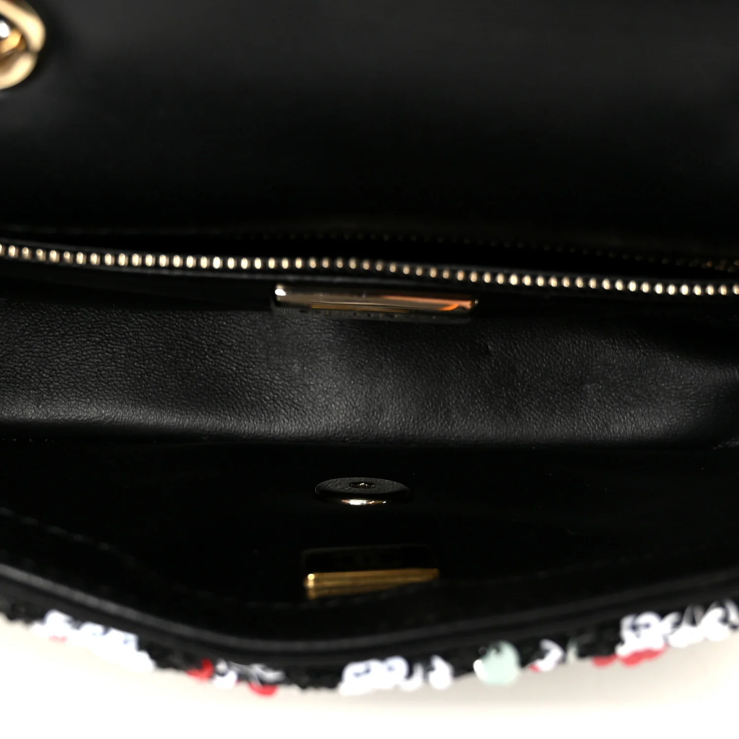 Tweed Sequin Small Single Flap Black Red Multicolor
