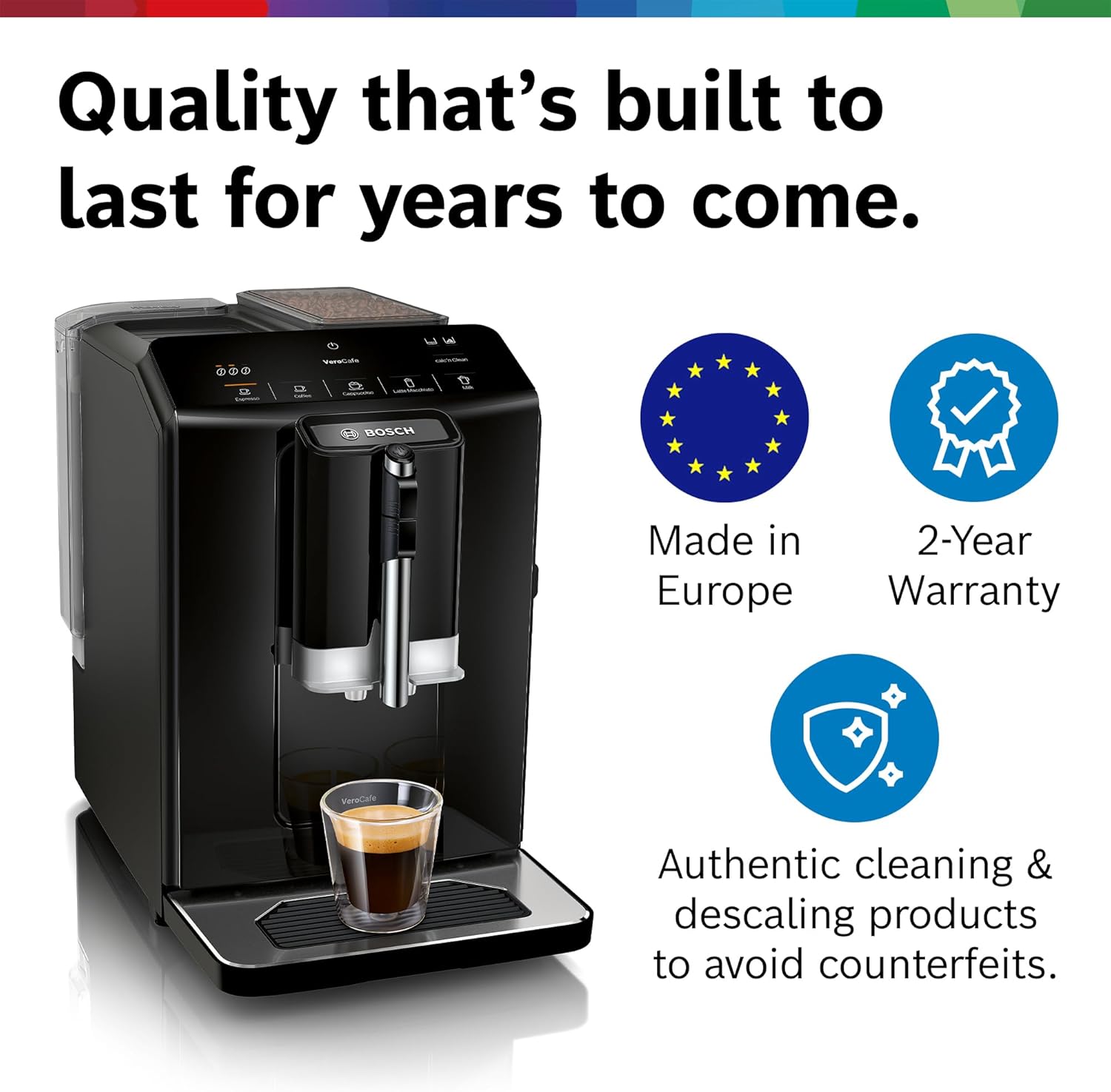 Bosch 300 Series Fully Automatic Espresso and Coffee Machine – One Touch Milk Drinks, Built-In Ceramic Grinder, In-Cup Frother, Easy Clean and Descale, Black TIU20109