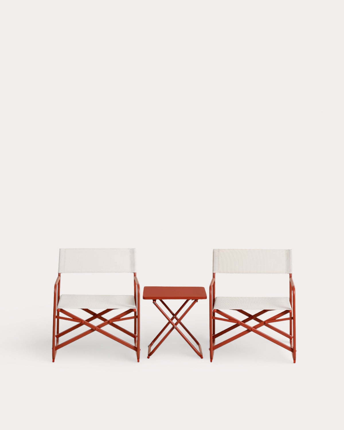 Bowye - Set de Jardín Plegable con 2 Sillones y 1 Mesa Auxiliar de Metal y Tela Bowye