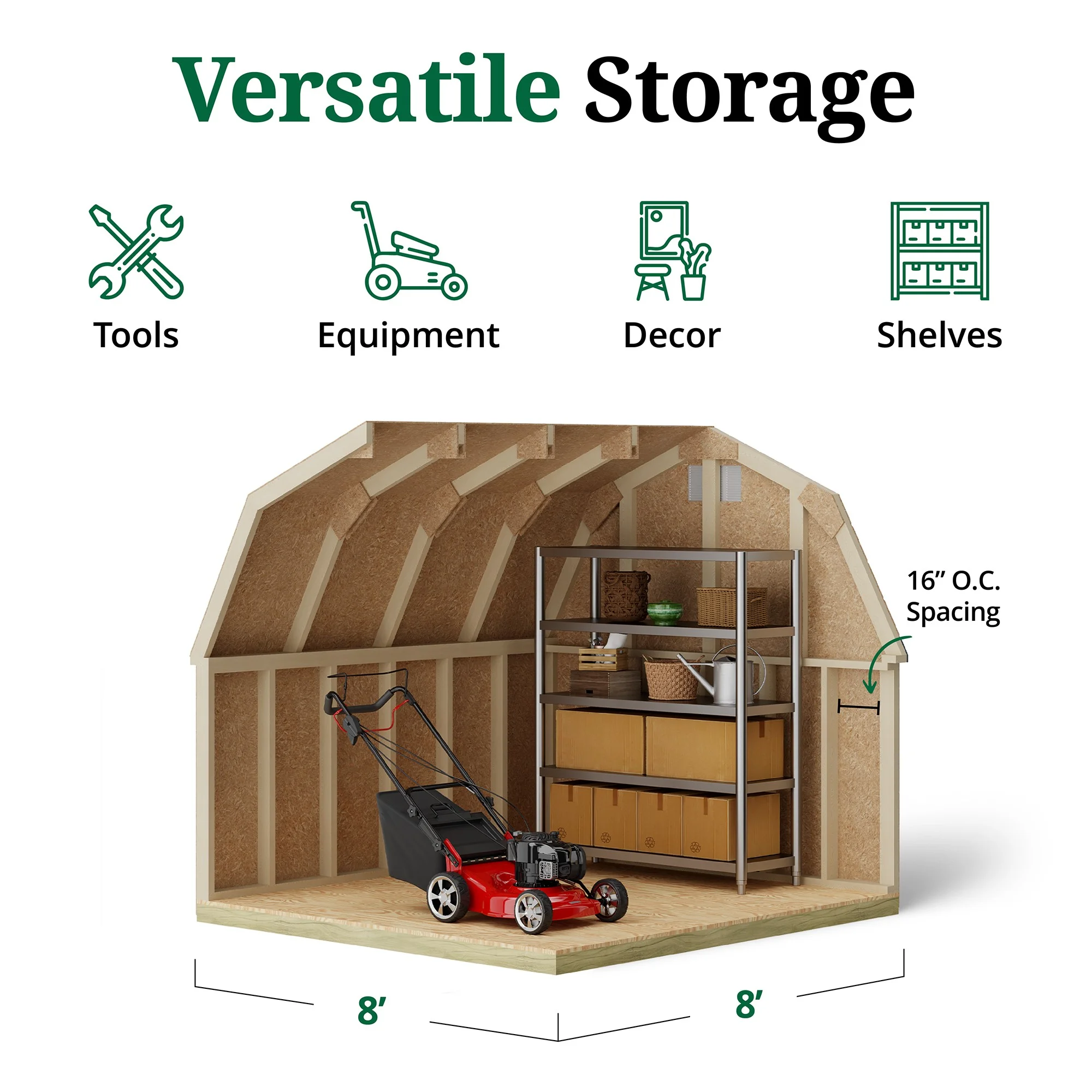8x8 Classic Gambrel Barn with 4 ft. Sidewalls, Outdoor Wood Storage Shed Do-It-Yourself Precut Kit(8 x 8/Without Floor) - Image 5