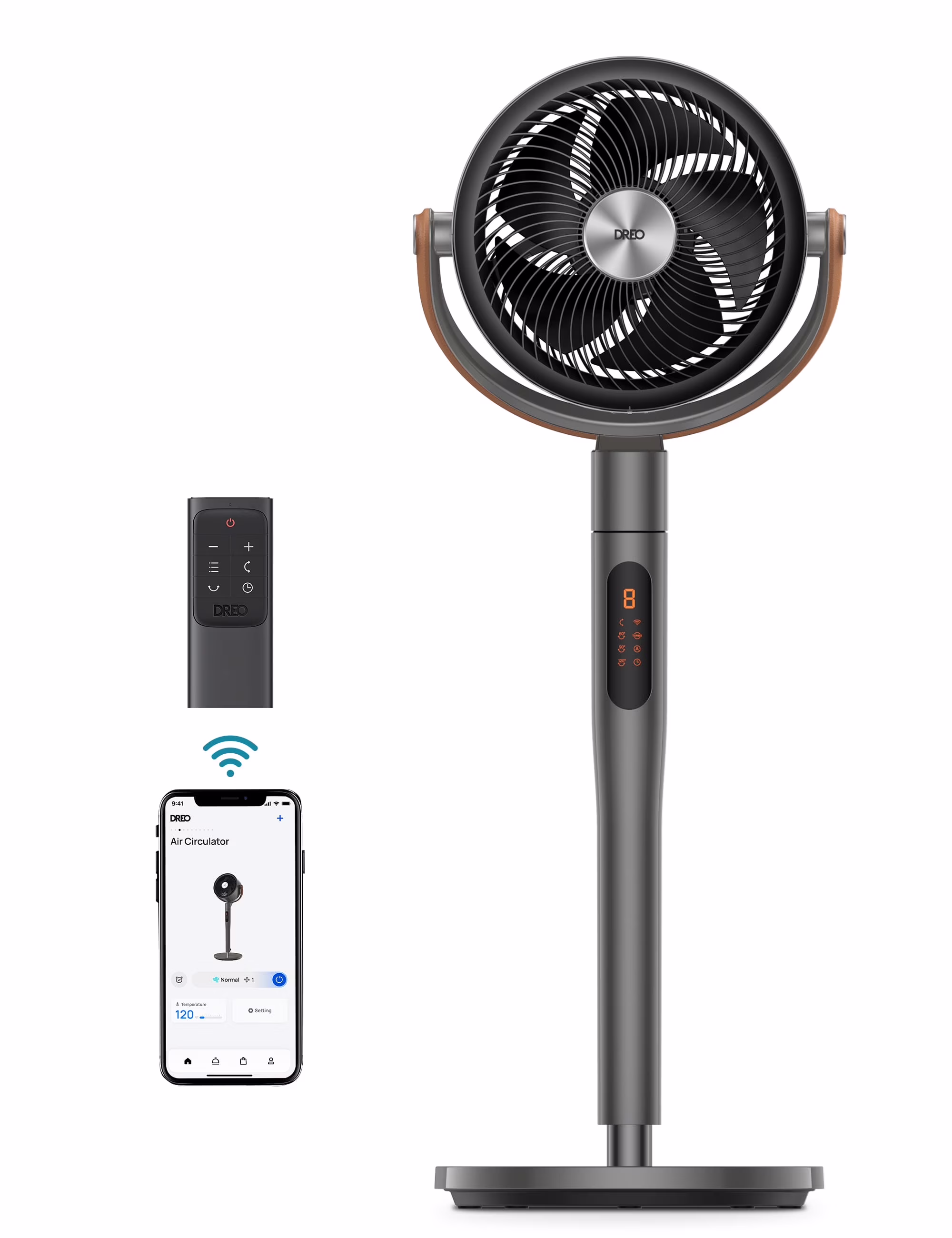 Pedestal Fan with Remote, 43'' Quiet Standing Fan for Home Bedroom, 120��+105�� Smart Oscillating Floor Fans with Wi-Fi/Voice Control, Works with Alexa/Google, 6 Modes, 8 Speeds, 12H Timer