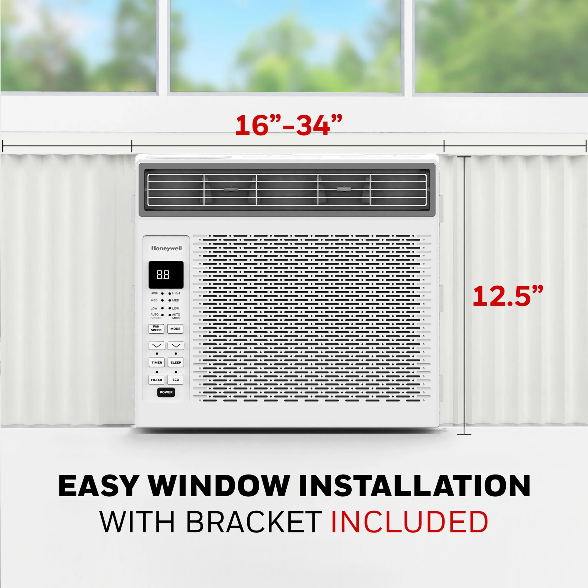 Honeywell 6, 000 BTU Digital Window Air Conditioner, Remote, LED Display, 4 Modes, Eco, 250 Sq Ft Coverage