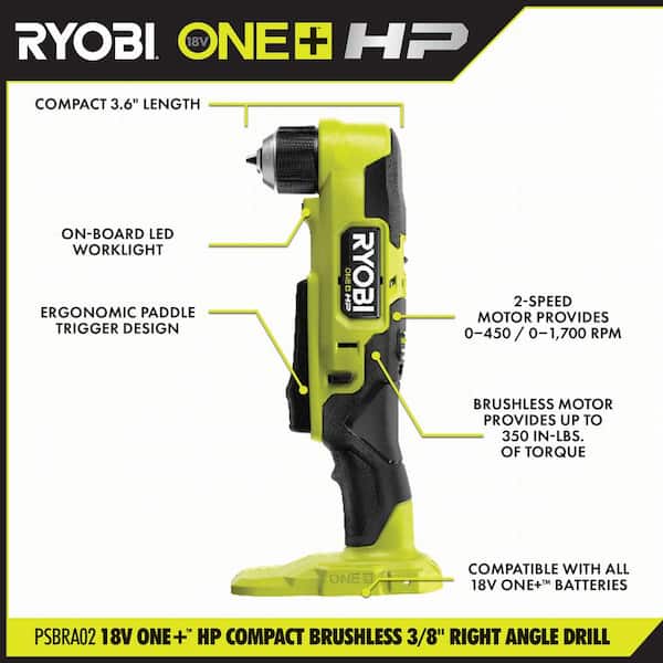 ONE+ HP 18V Brushless Cordless Compact 3/8 in. Right Angle Drill (Tool Only) - Image 3