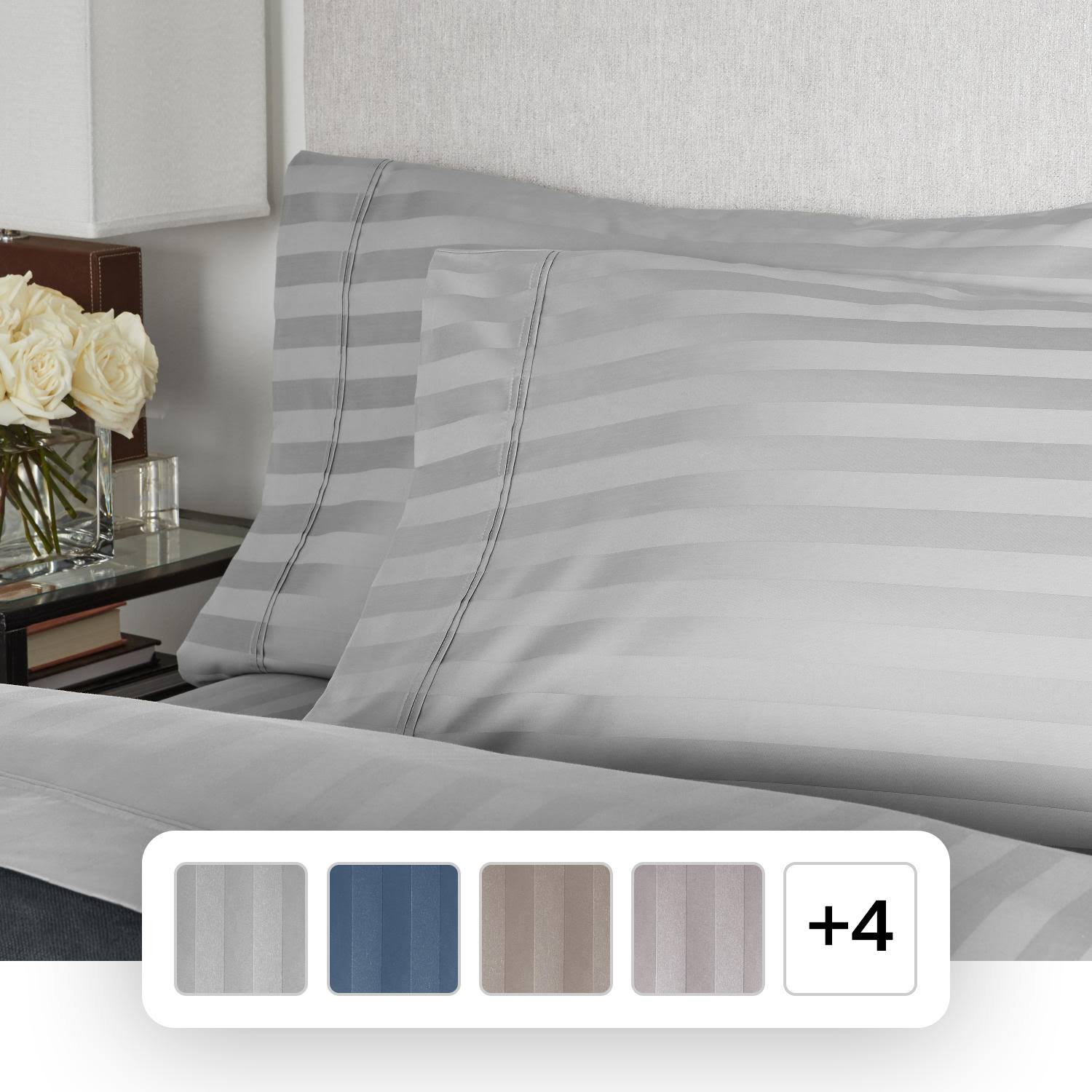 Member's Mark 700-Thread-Count Striped Egyptian Cotton Pillowcases, Set of 2-Soft Silver -Standard
