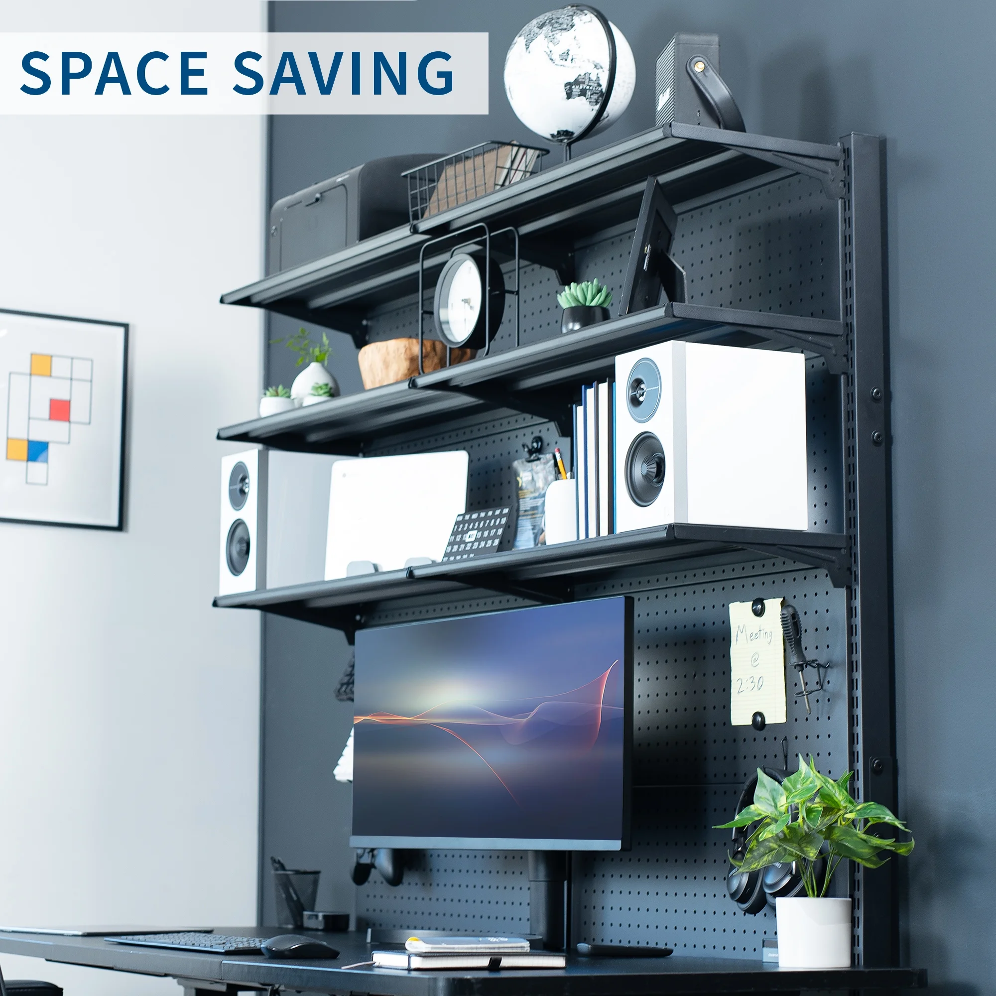 Black Freestanding Modular Pegboard System with 3 Tier Organization Image 8