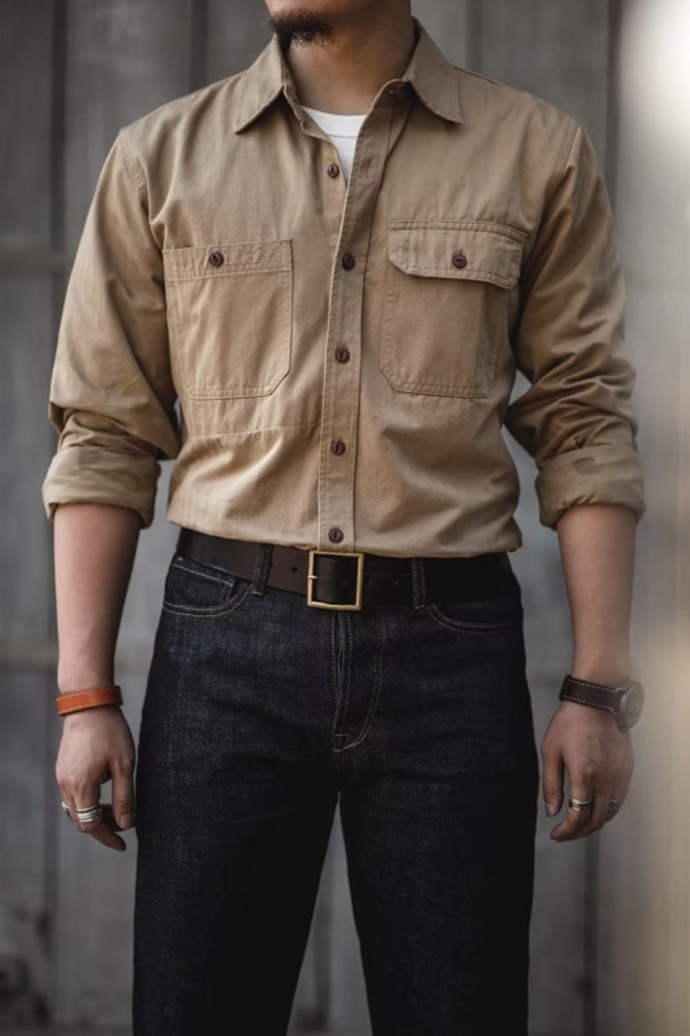 Men’s Button Down Long Sleeve Shirt with Chest Pockets