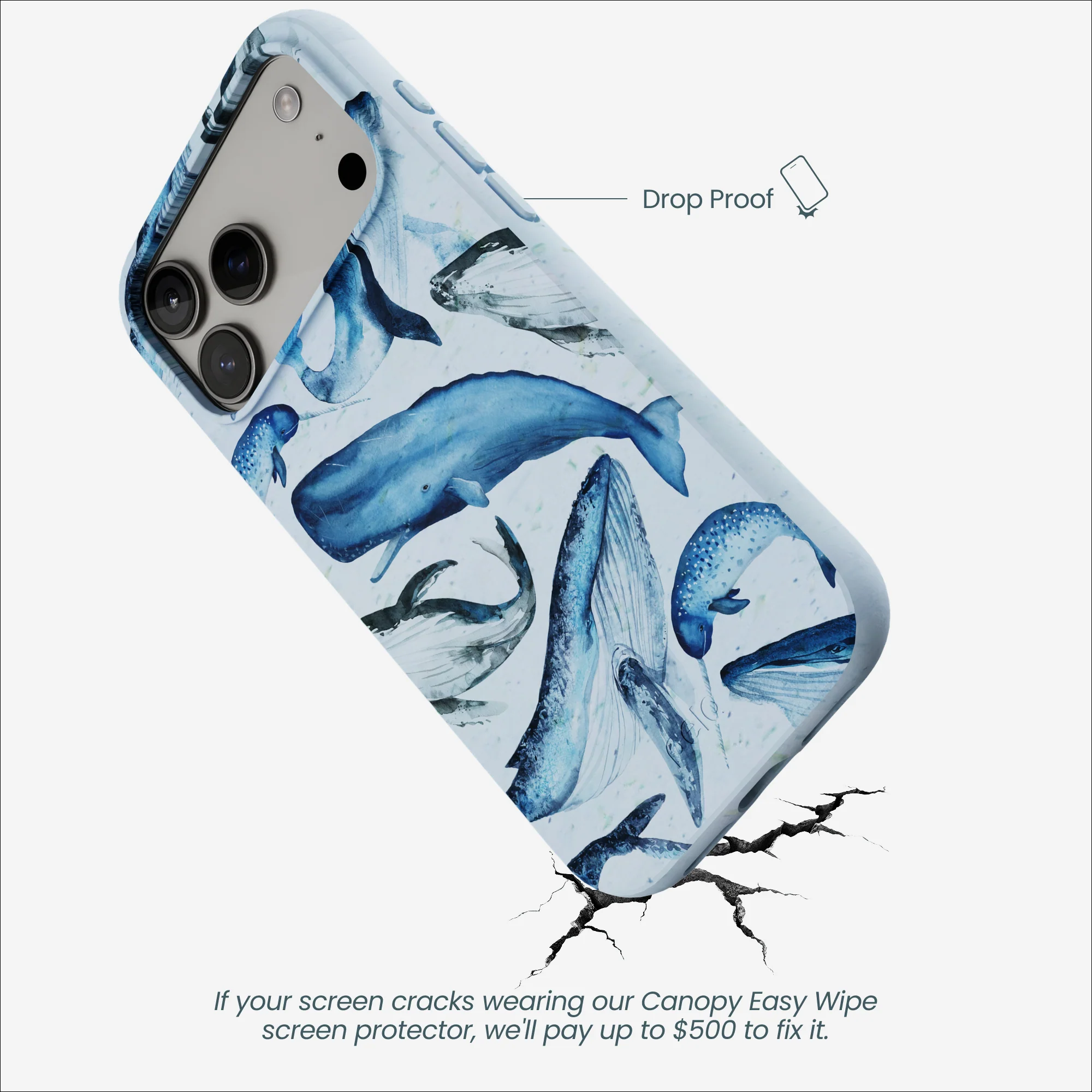 Powder Blue Whales iPhone 17 Pro Max Case
