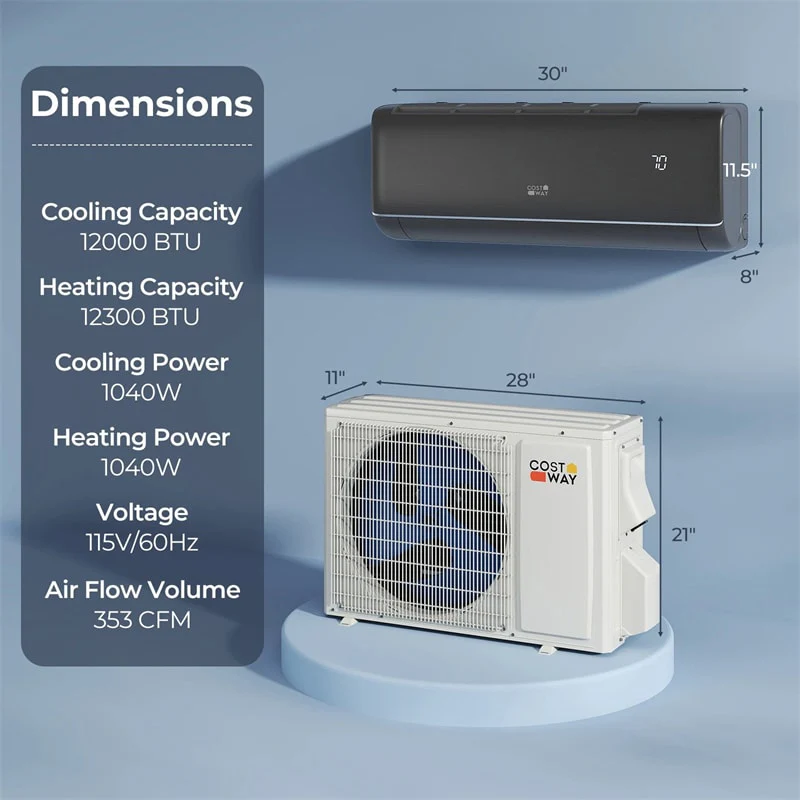 12000 BTU WiFi Enabled Mini Split Air Conditioner & Heater, 22 SEER2 115V Inverter Heat Pump System for Rooms up to 450 Sq.Ft, Compatible with Alexa