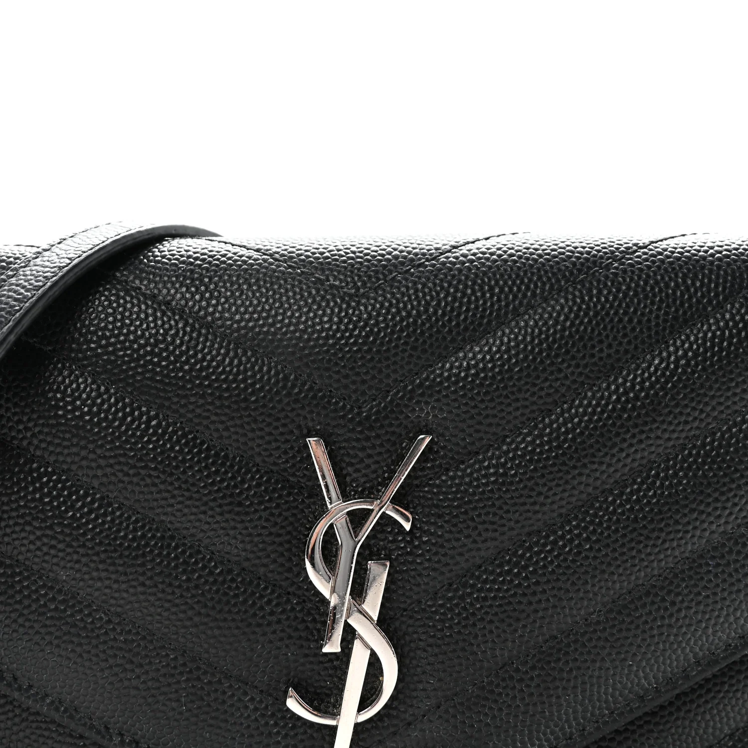 Grain De Poudre Matelasse Chevron Monogram Envelope Chain Wallet Black