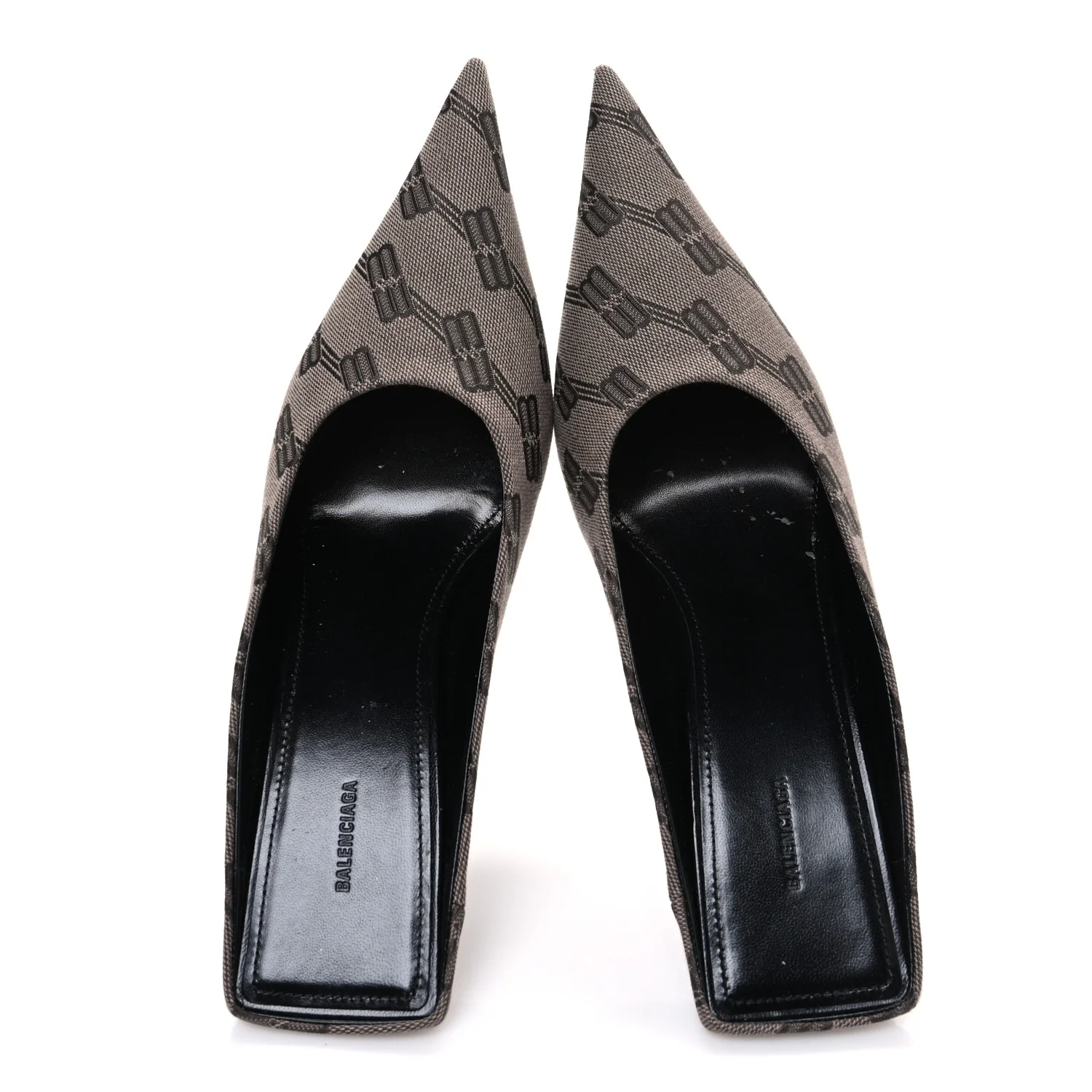 BB Monogram Square Knife 80mm Mule Pumps 38.5 Dark Mink Grey Dark Brown