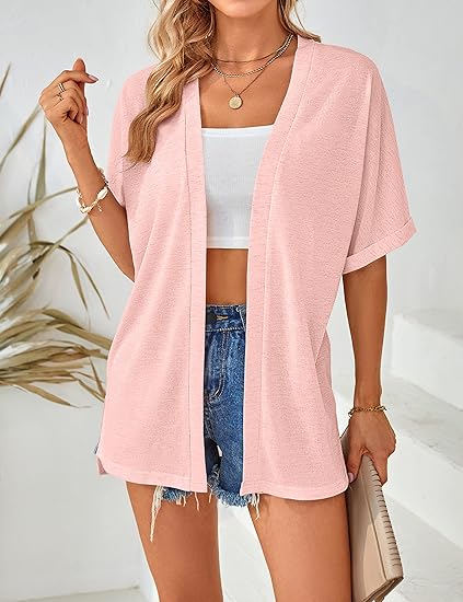 Cardigan élégant à manches courtes et ouverture avant