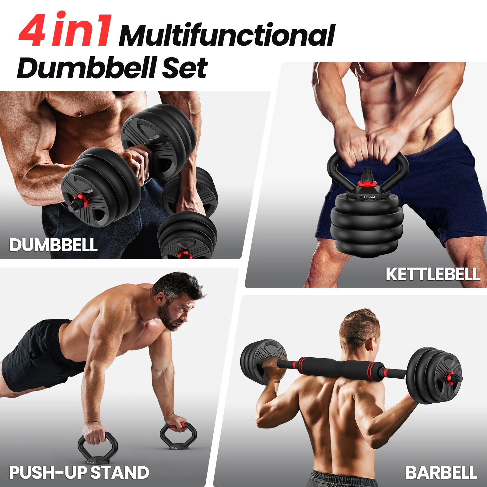 90lbs Free Weight Set with Connector, 6 in1 Dumbbells Set Used as Barbell, Kettlebells, Push up Stand, Fitness Exercises for Home Gym Suitable Men/Women(90 lb) - Image 2