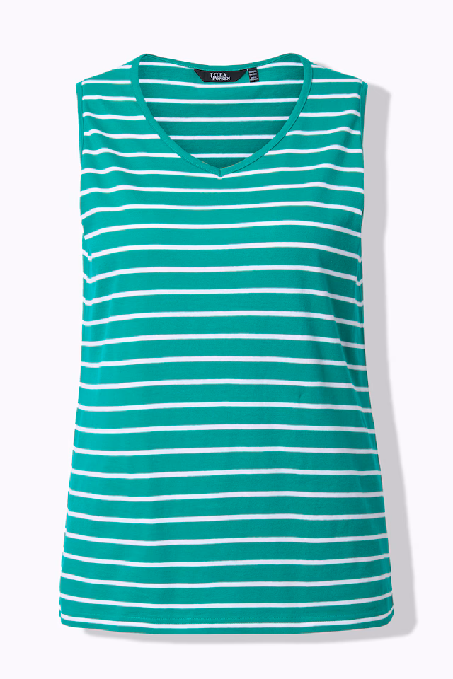 2 Pack of V-Neck Cotton Knit Tanks - Stripe, Solid